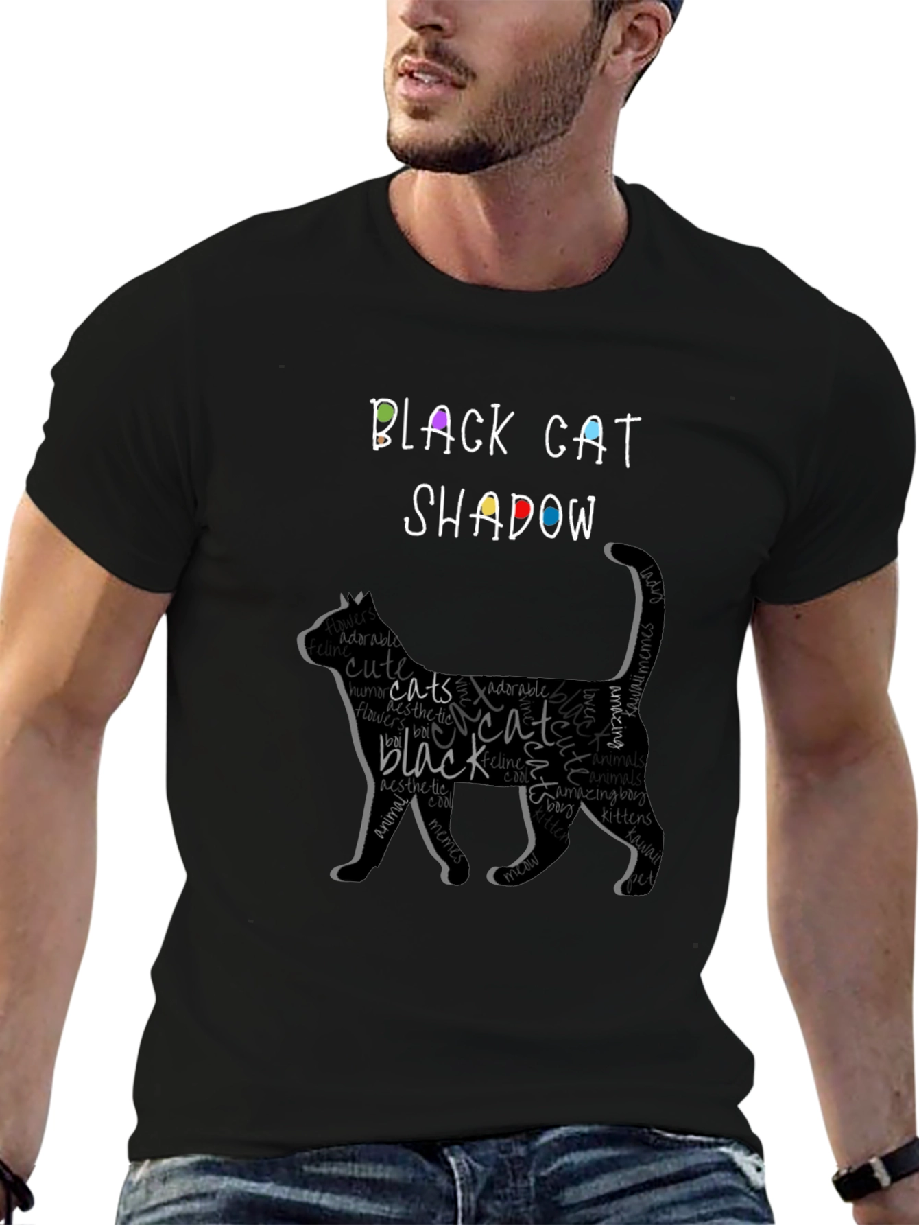 Black Cat Shadow Word Art Graphic T-Shirt