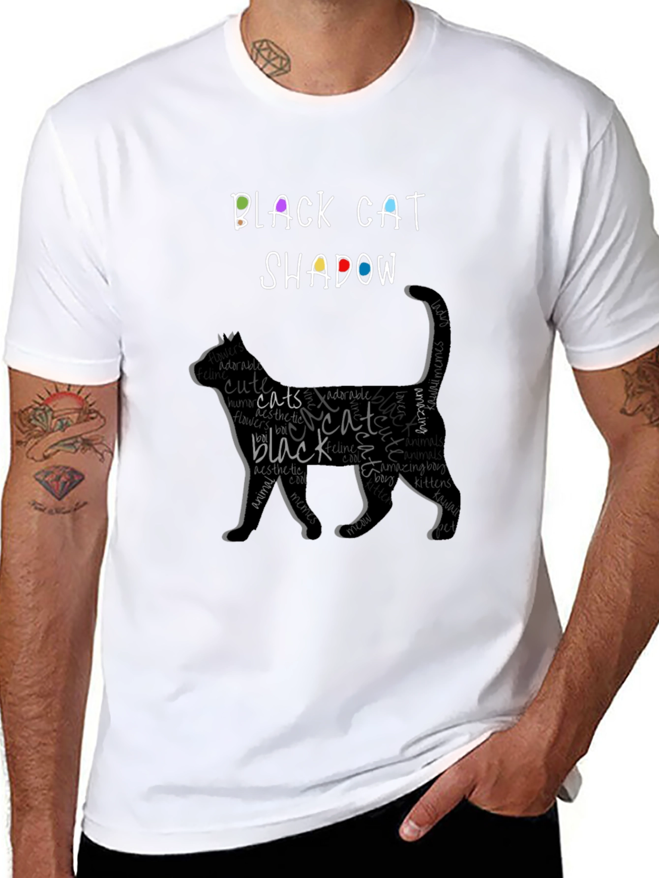Black Cat Shadow Word Art Graphic T-Shirt