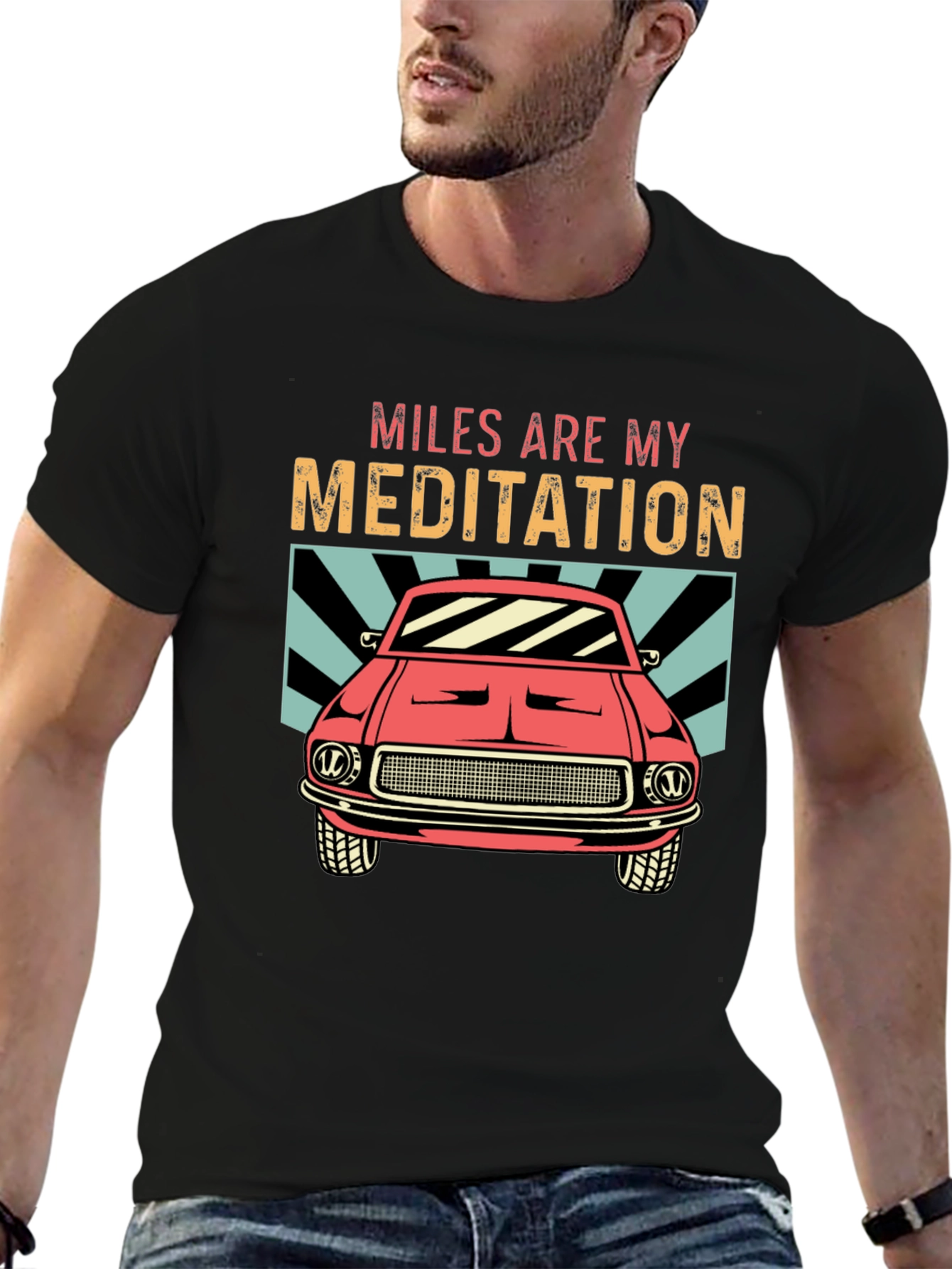 Miles Are My Meditation Car Graphic Tee - Black