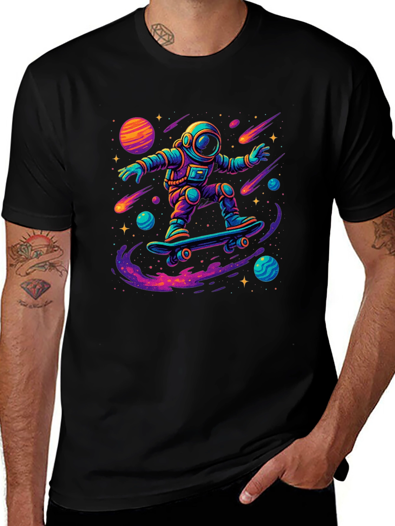 Astronaut Skateboarder Graphic T-Shirt