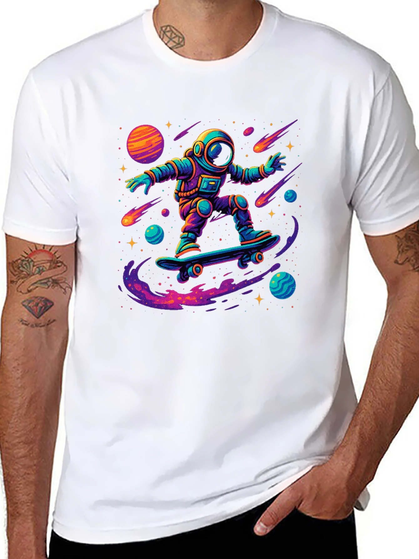 Astronaut Skateboarder Graphic T-Shirt