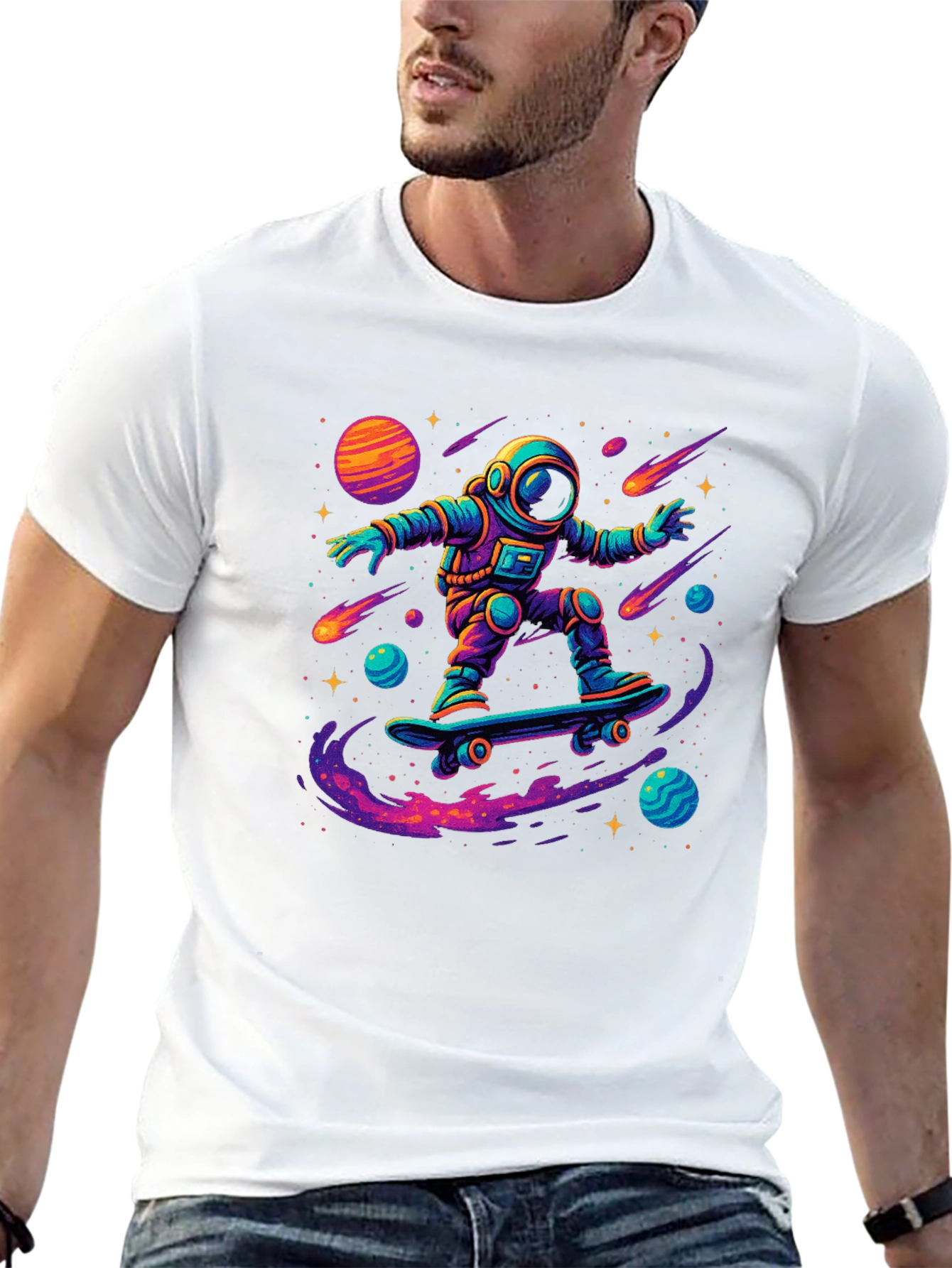 Astronaut Skateboarder Graphic T-Shirt