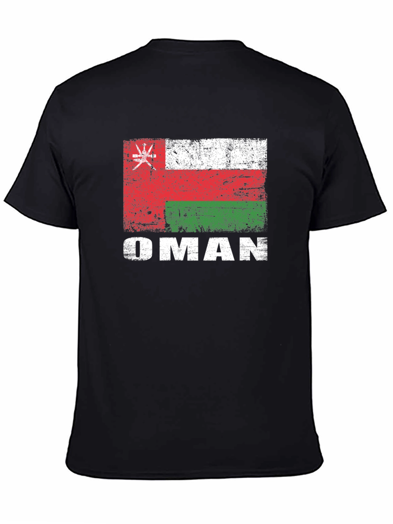 Oman Flag T-Shirt - Distressed Style Black Tee