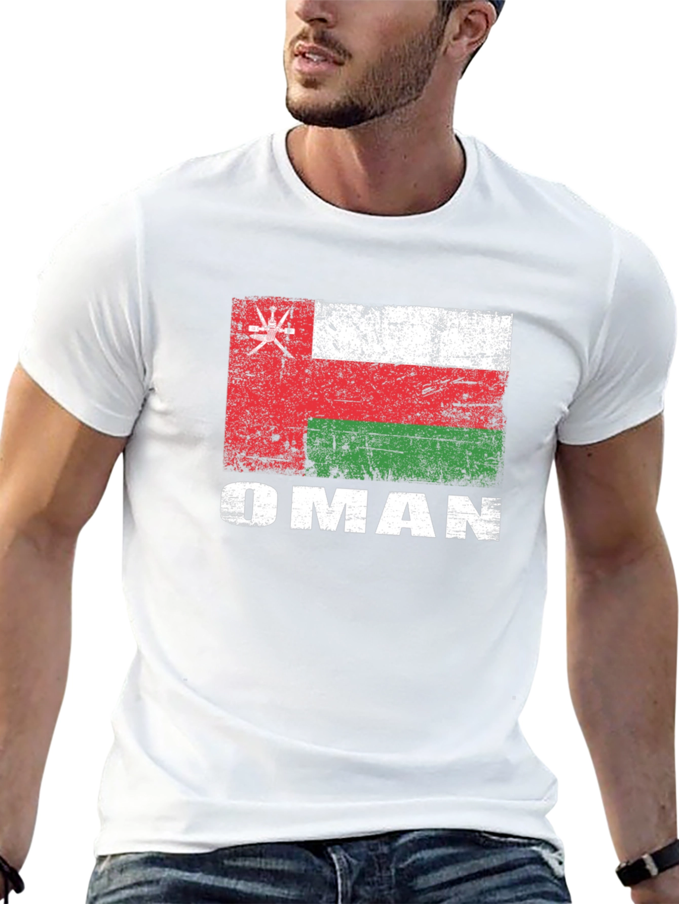 Oman Flag T-Shirt - Distressed Style Black Tee