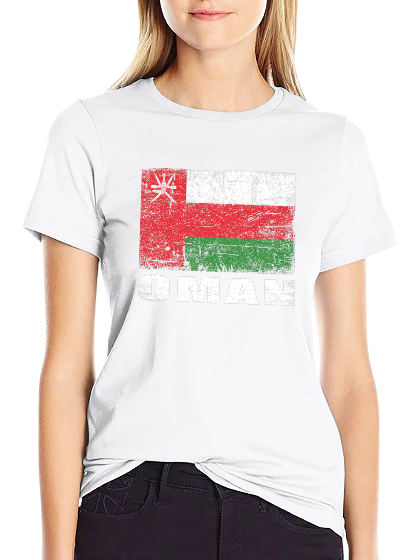 Oman Flag T-Shirt - Distressed Style Black Tee