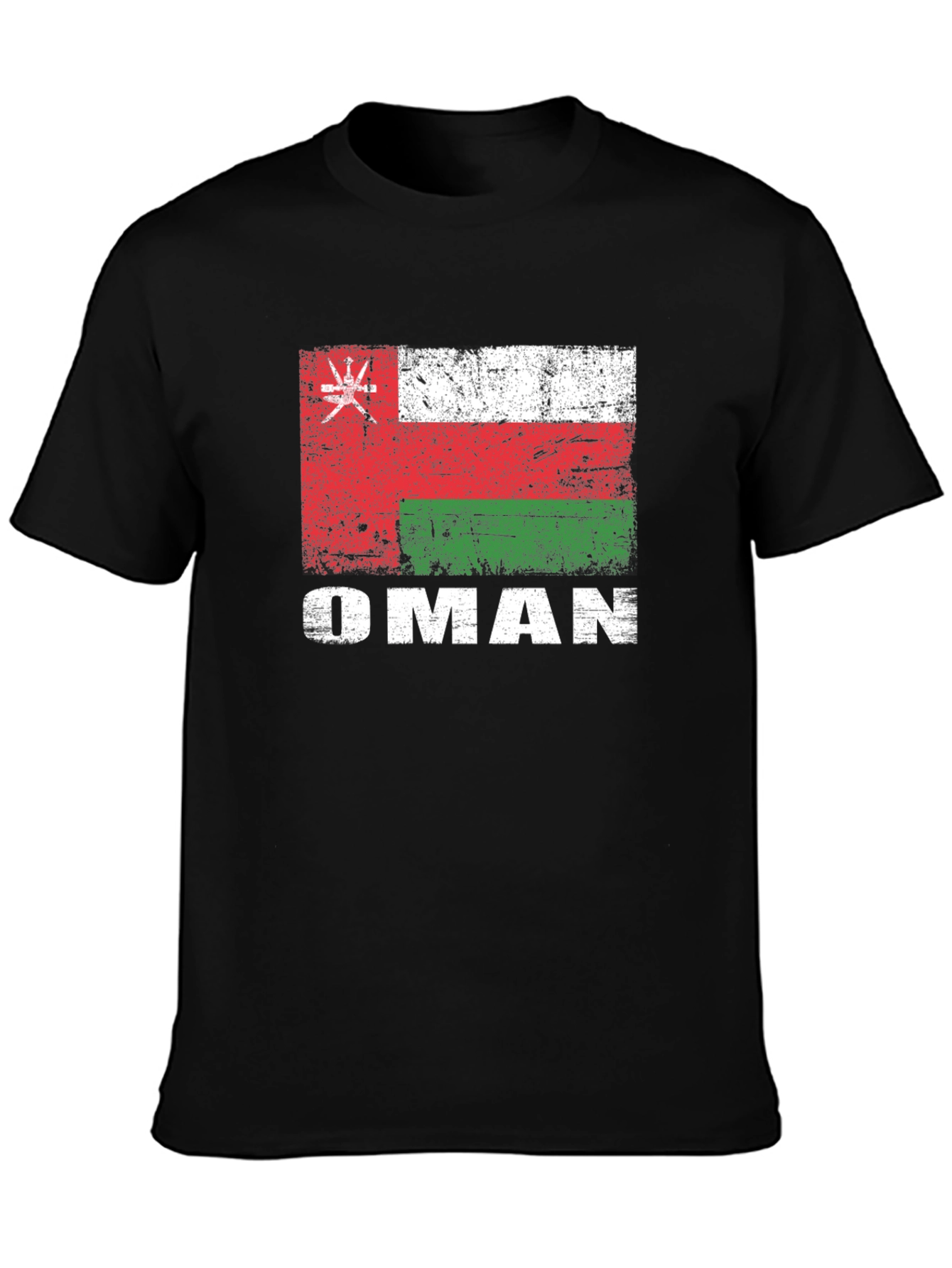 Oman Flag T-Shirt - Distressed Style Black Tee
