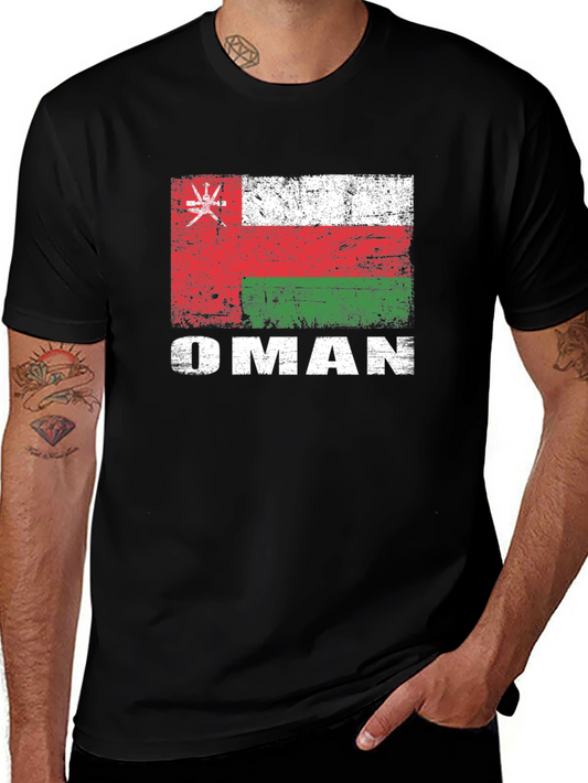 Oman Flag T-Shirt - Distressed Style Black Tee