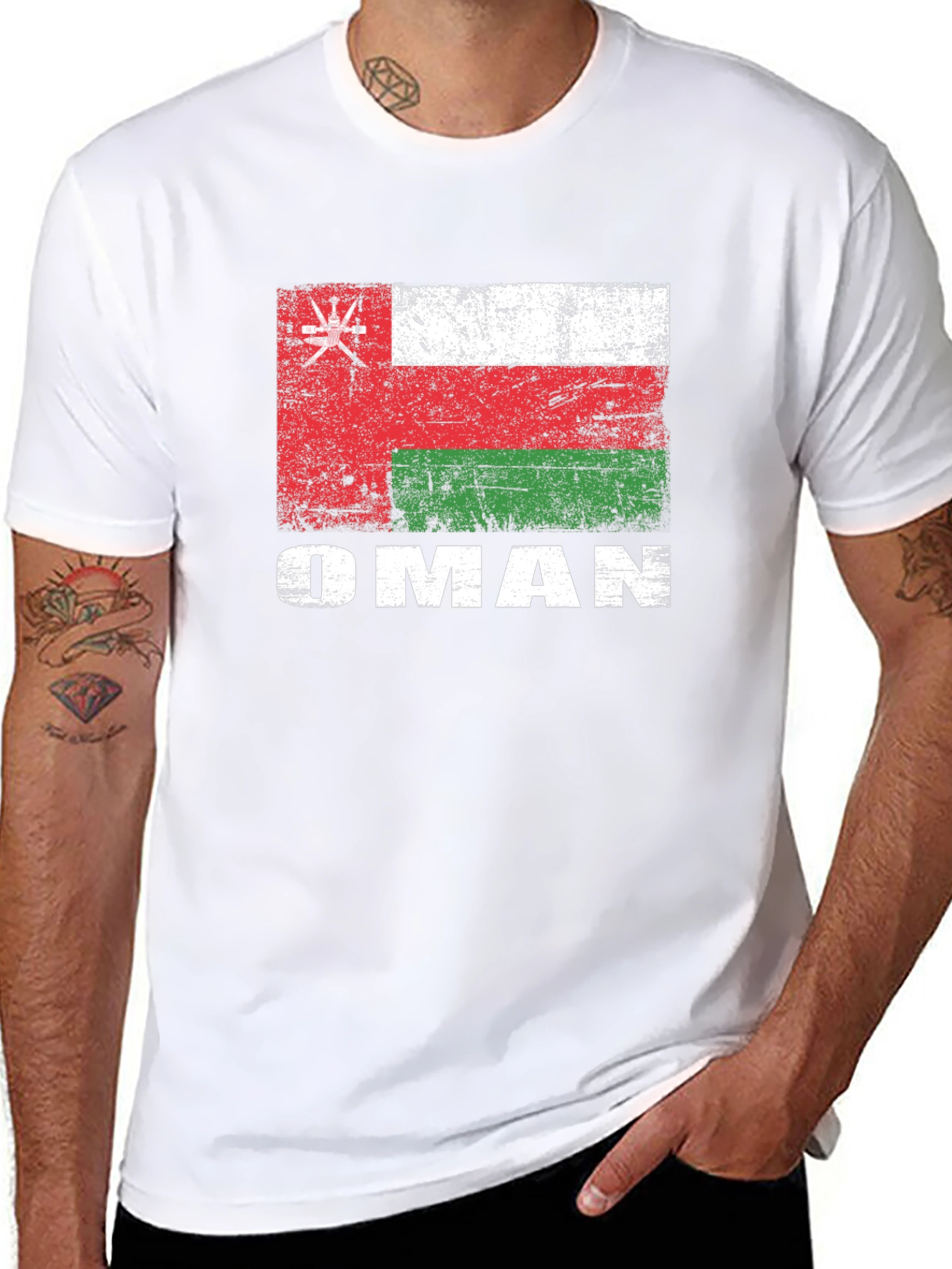 Oman Flag T-Shirt - Distressed Style Black Tee
