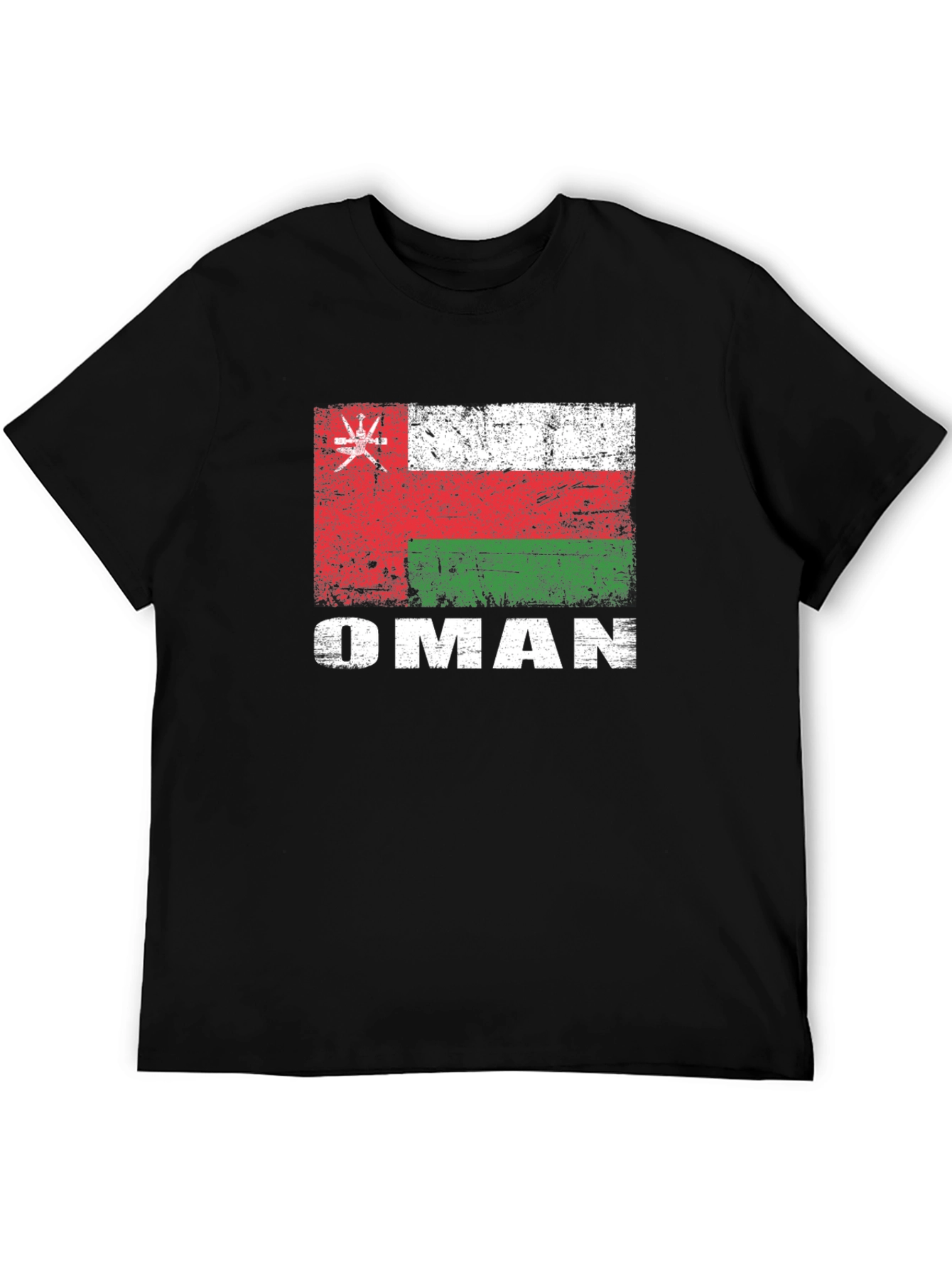 Oman Flag T-Shirt - Distressed Style Black Tee