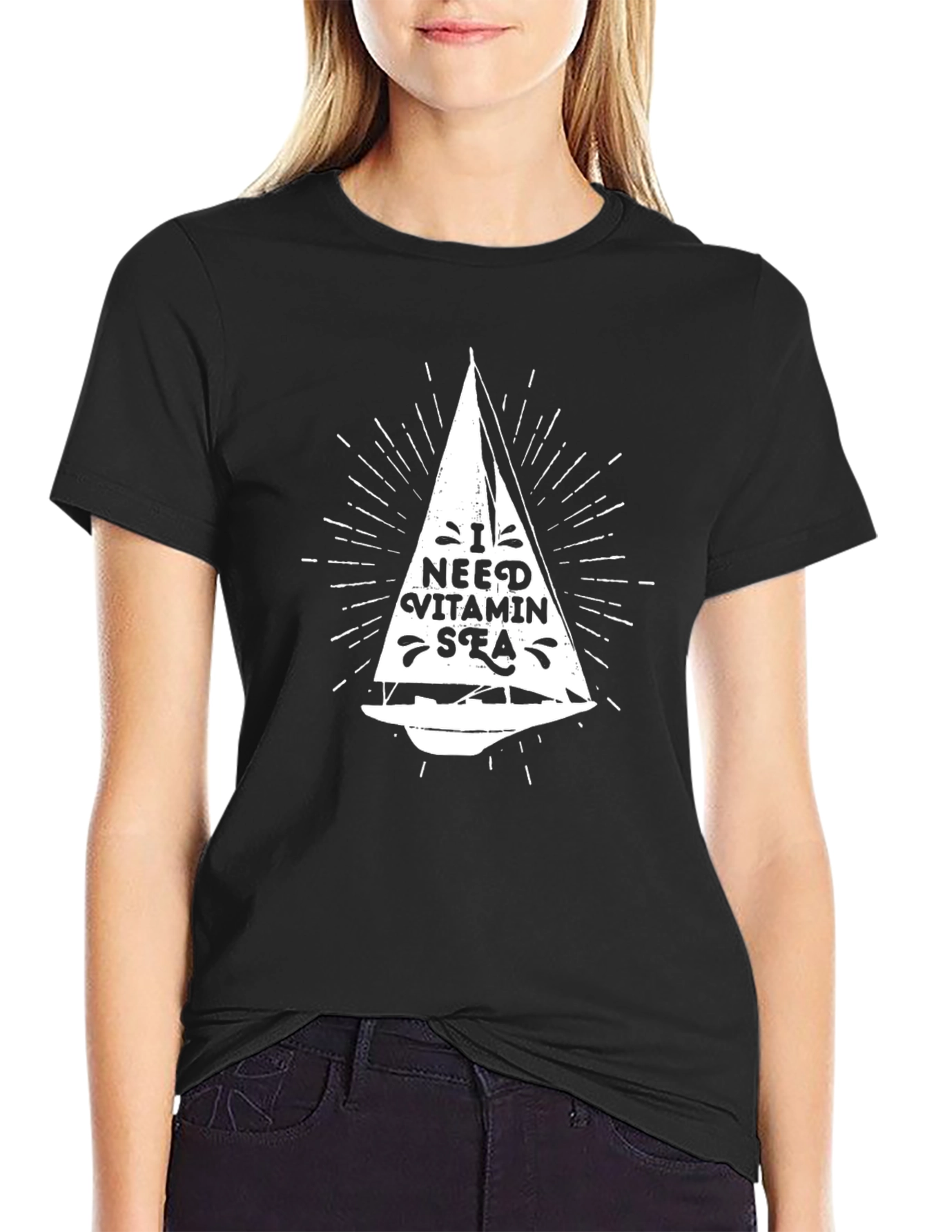 I Need Vitamin Sea T-Shirt - Black Graphic Print