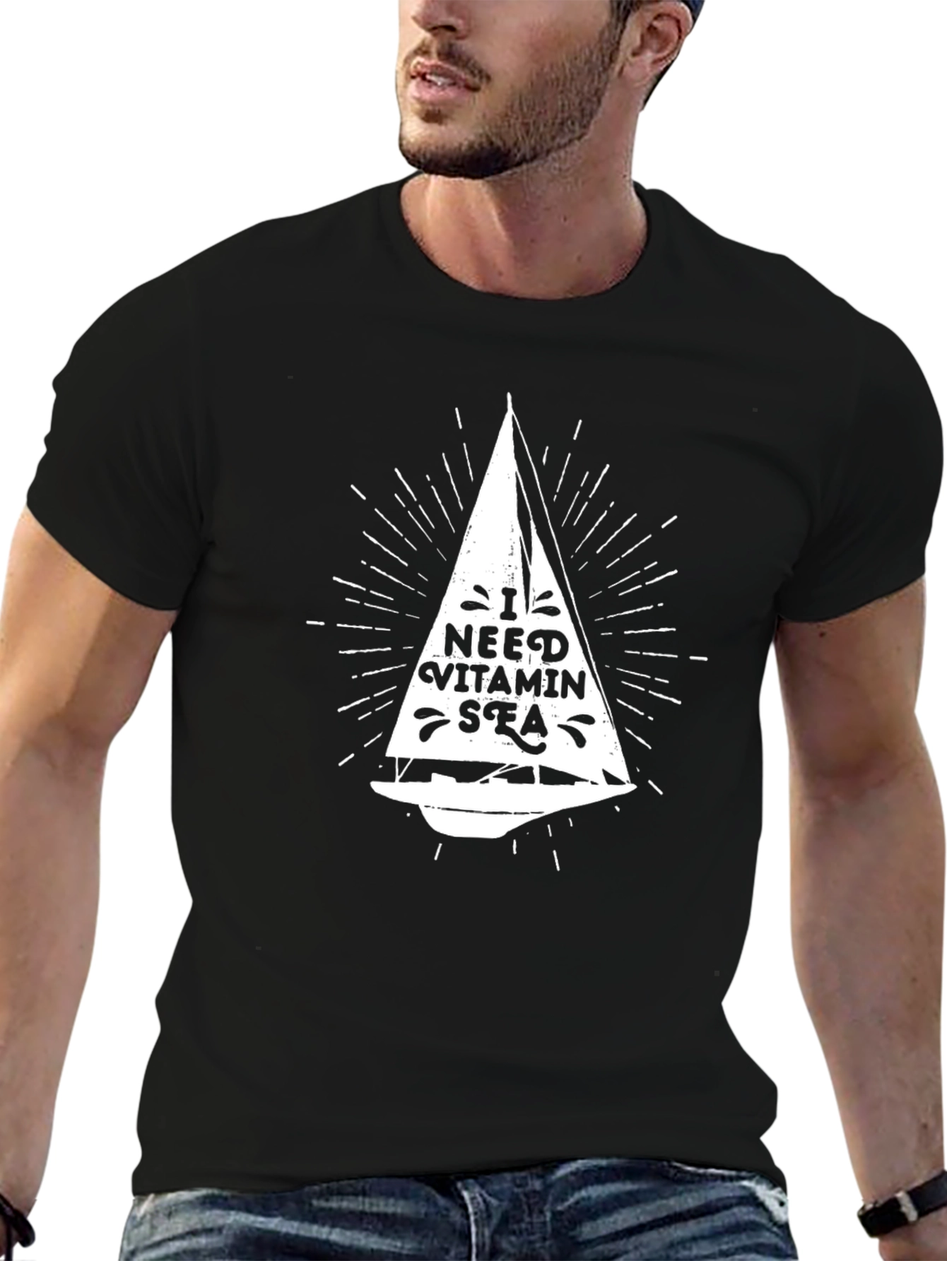 I Need Vitamin Sea T-Shirt - Black Graphic Print