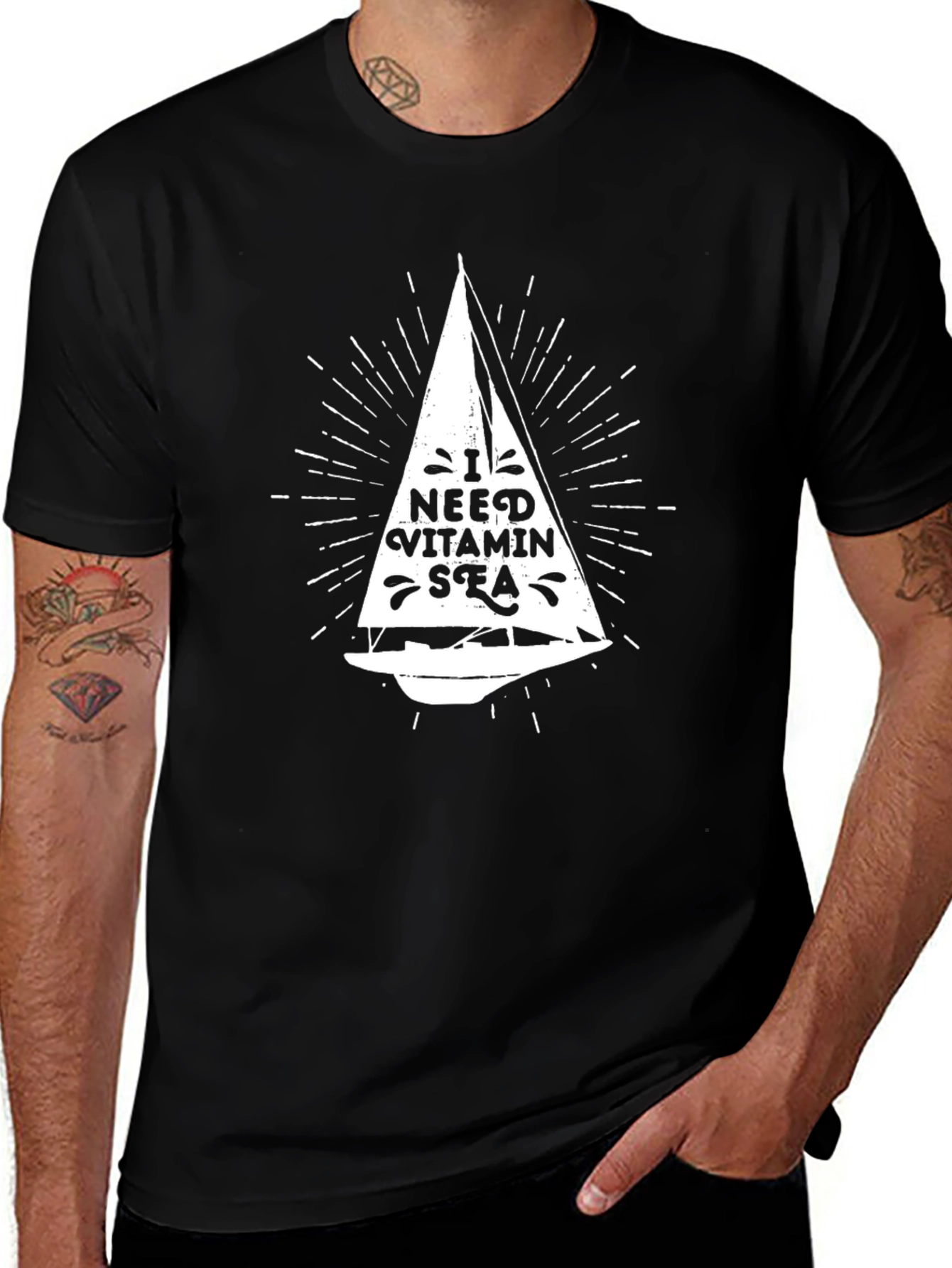 I Need Vitamin Sea T-Shirt - Black Graphic Print