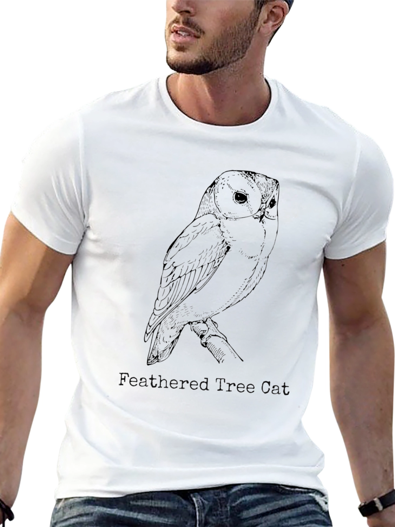 Owl Graphic Black T-Shirt - Feathered Design