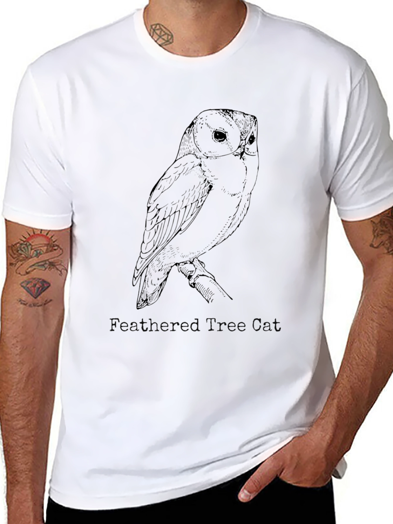 Owl Graphic Black T-Shirt - Feathered Design