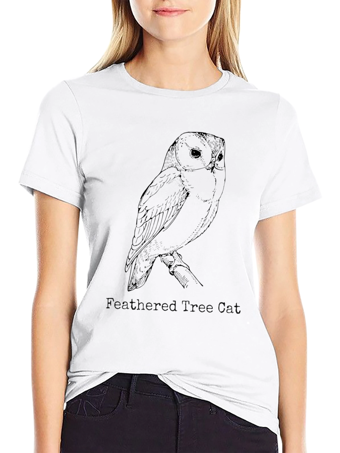 Owl Graphic Black T-Shirt - Feathered Design