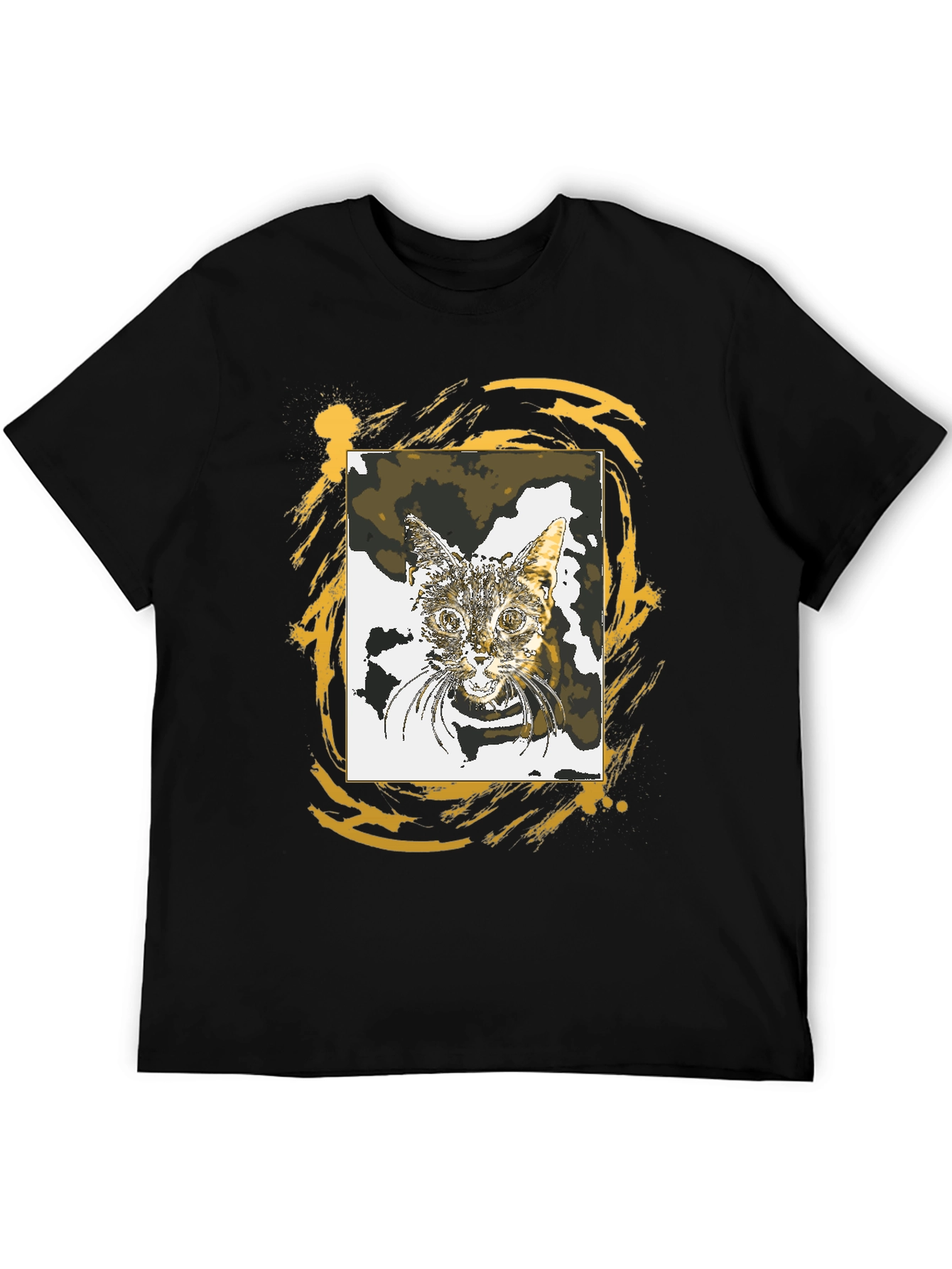 Cat Portrait Graphic Tee - Stylish Black T-Shirt