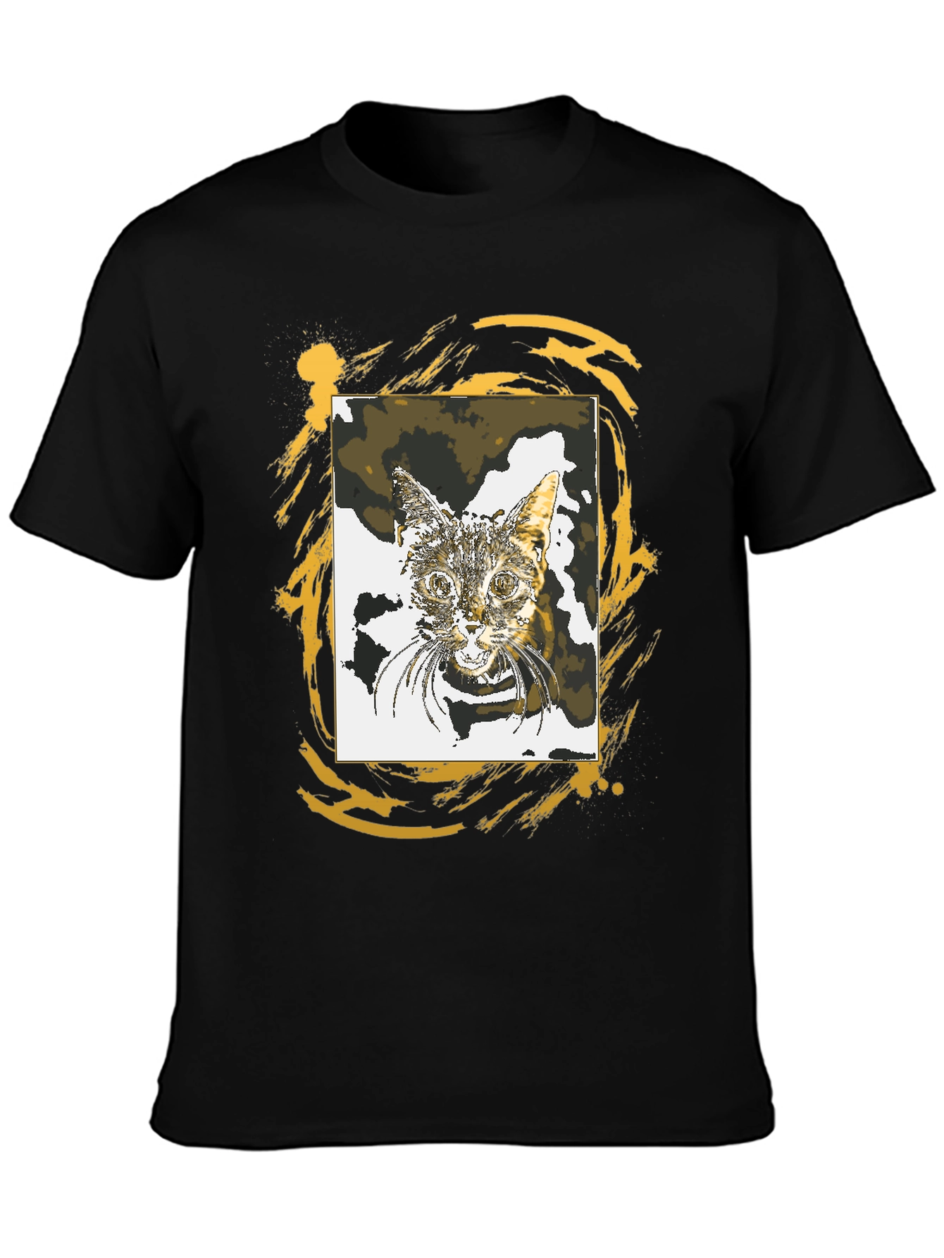 Cat Portrait Graphic Tee - Stylish Black T-Shirt