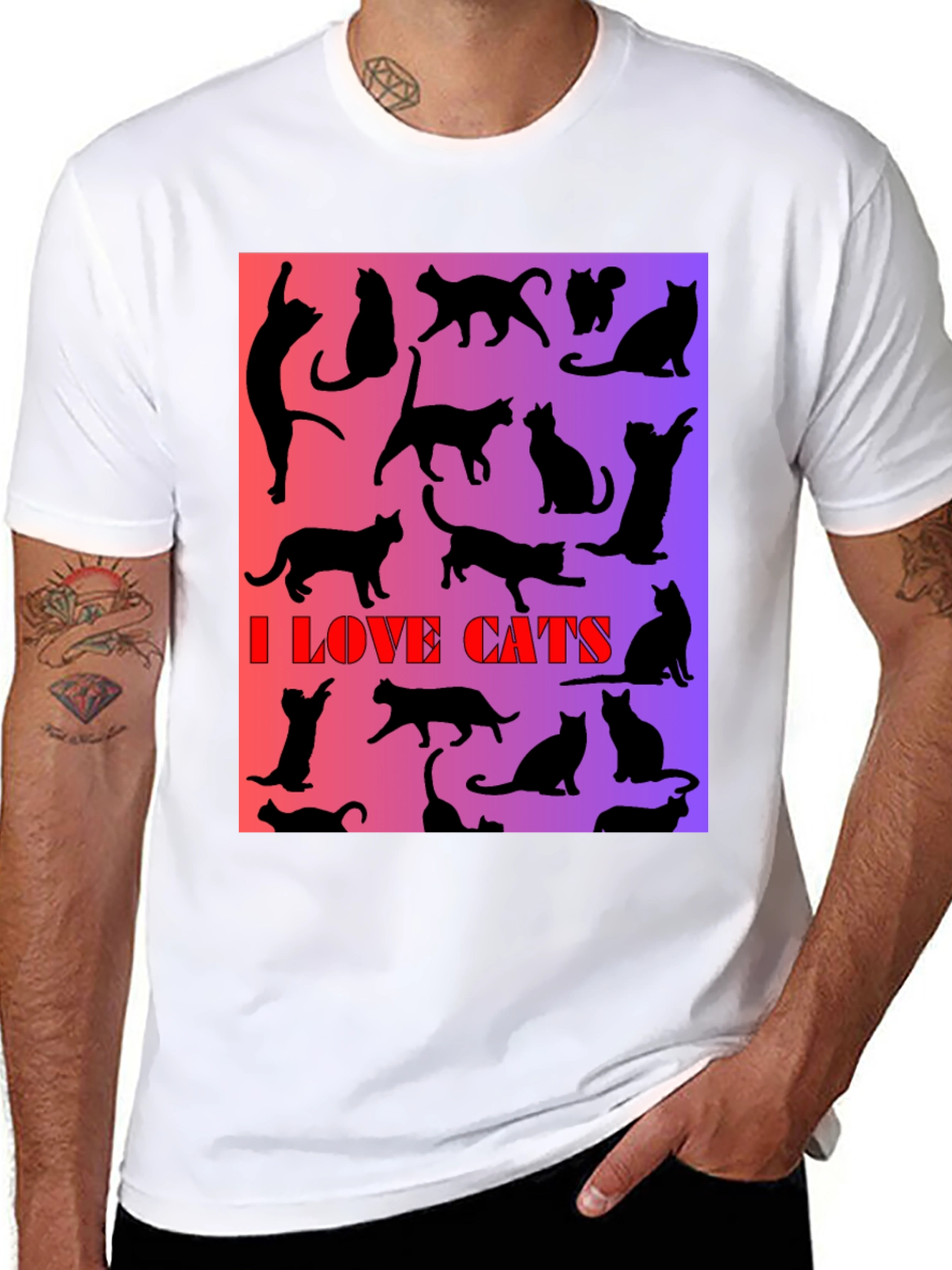 I Love Cats T-Shirt - Unique Silhouette Design
