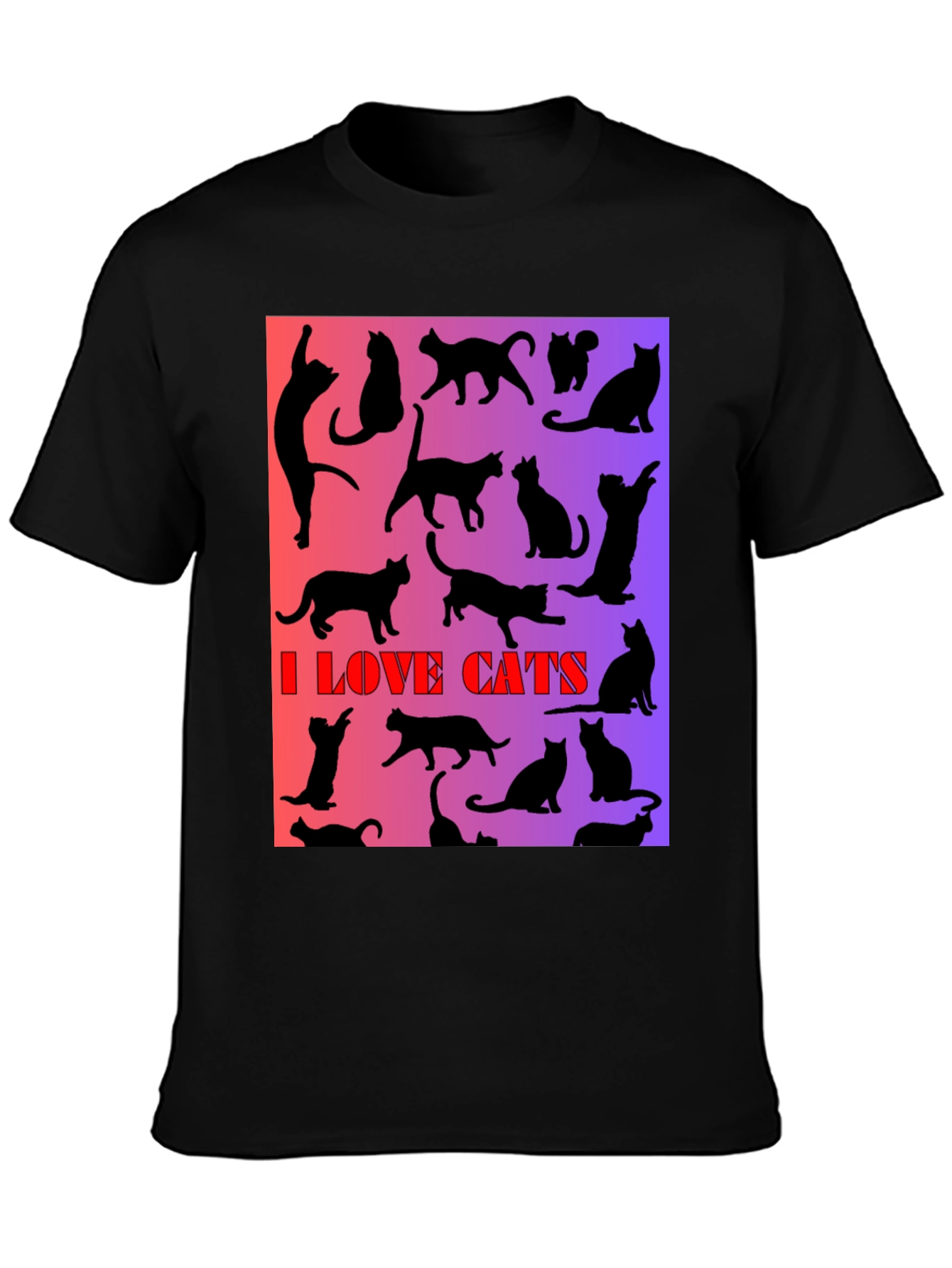 I Love Cats T-Shirt - Unique Silhouette Design
