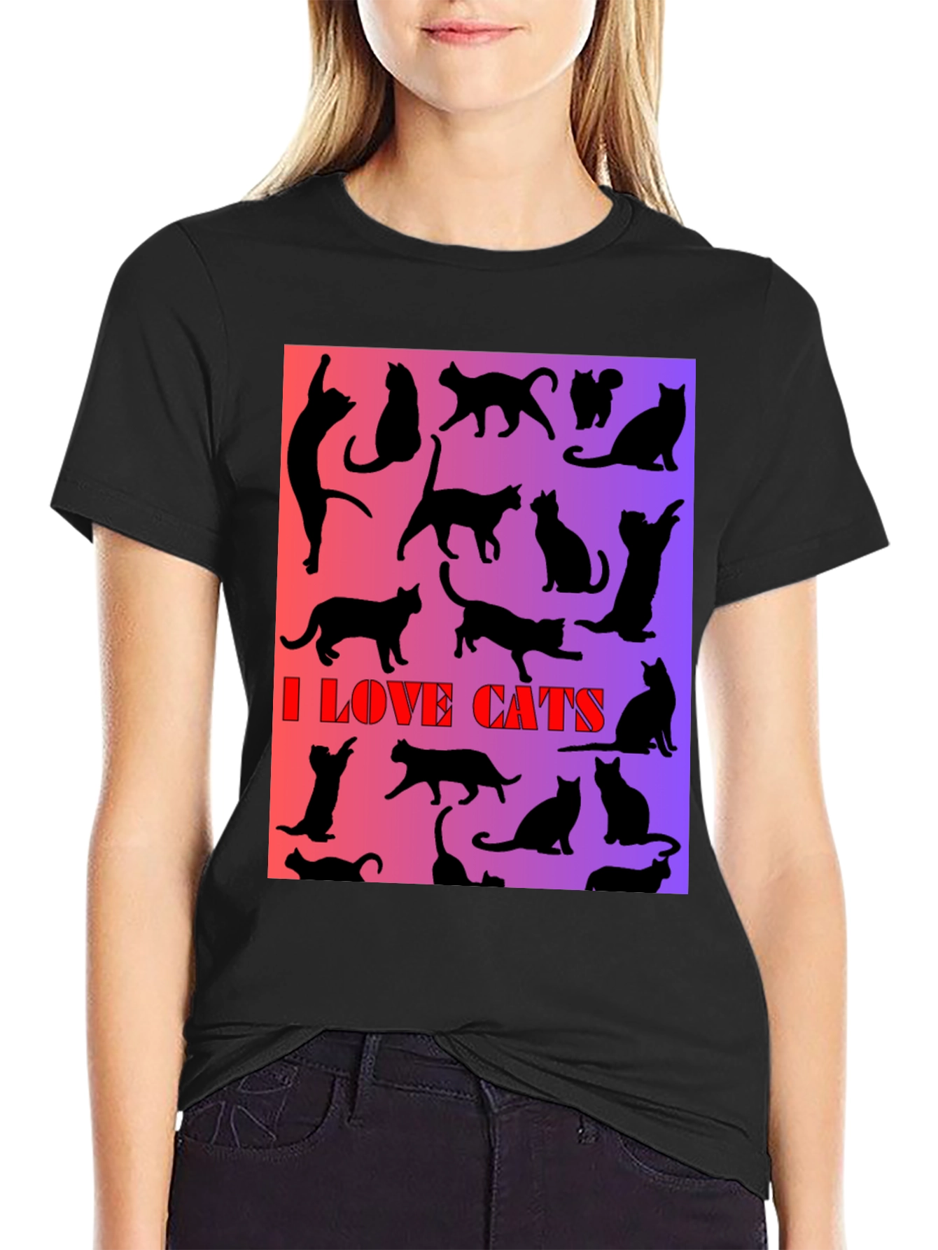 I Love Cats T-Shirt - Unique Silhouette Design