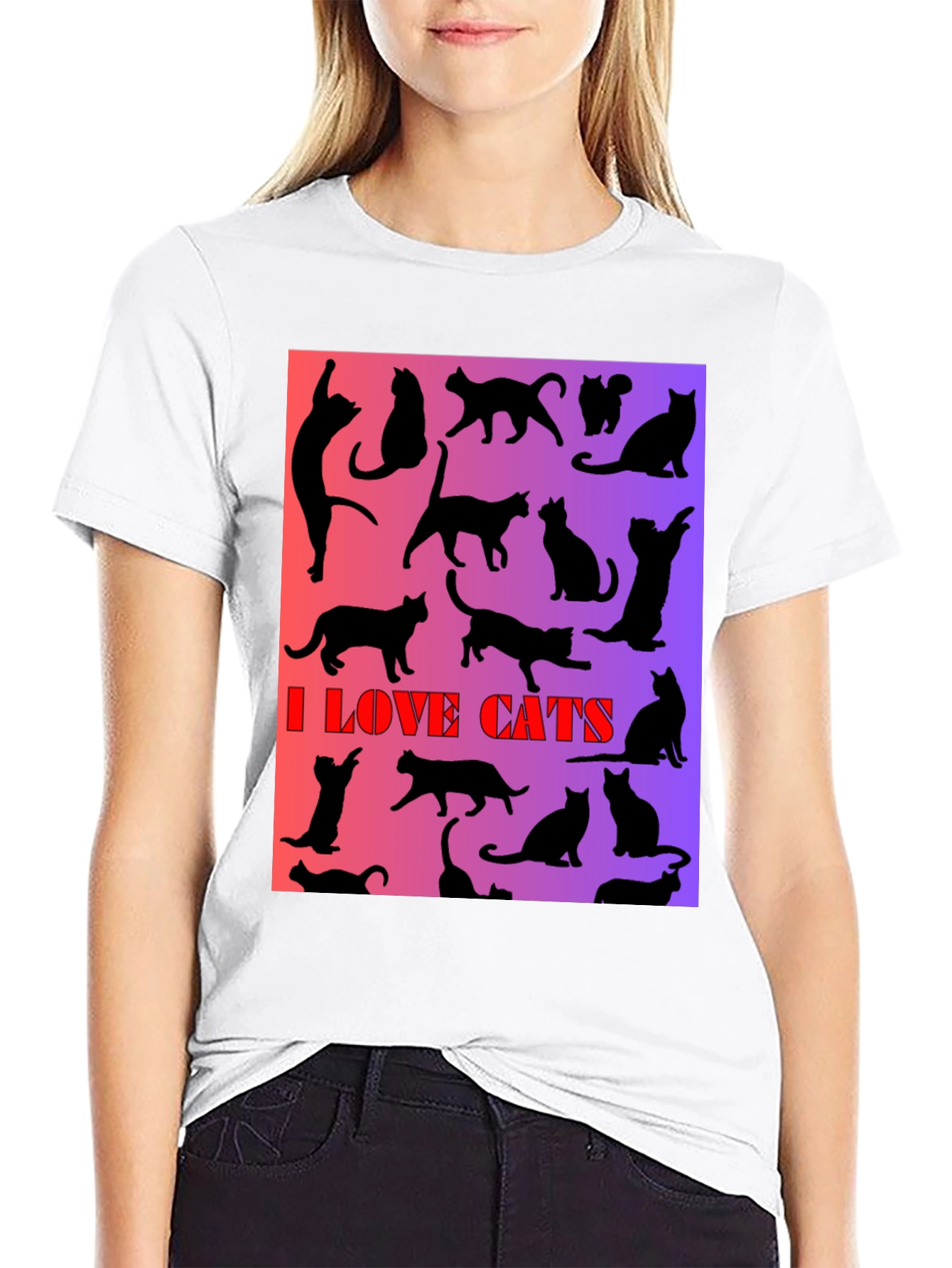 I Love Cats T-Shirt - Unique Silhouette Design