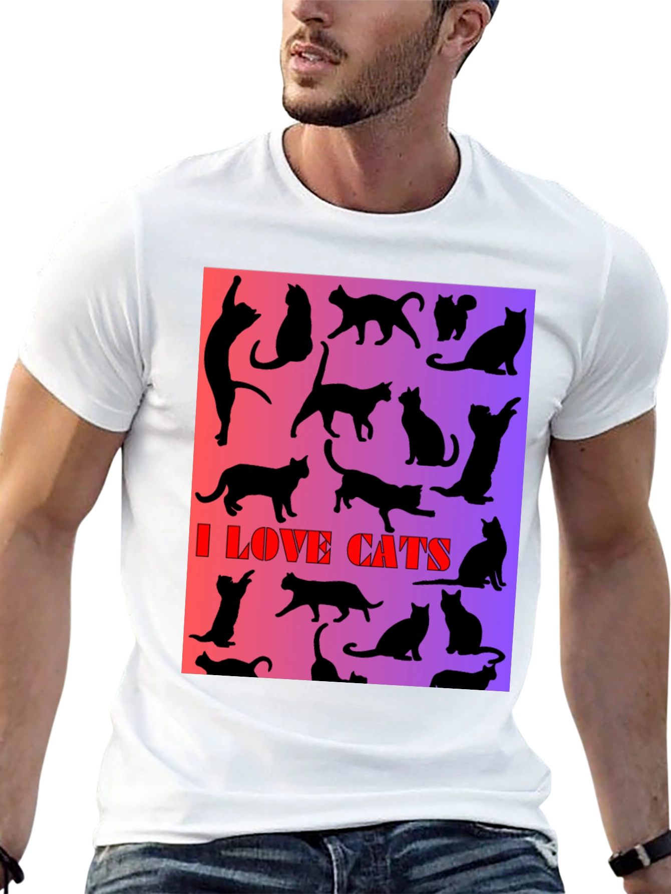 I Love Cats T-Shirt - Unique Silhouette Design