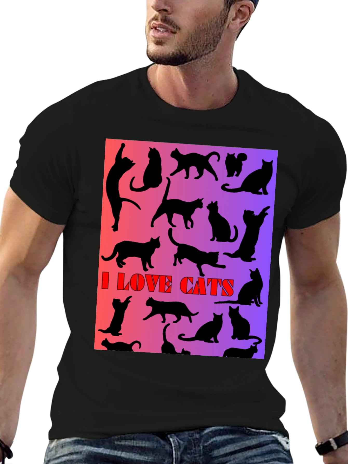 I Love Cats T-Shirt - Unique Silhouette Design