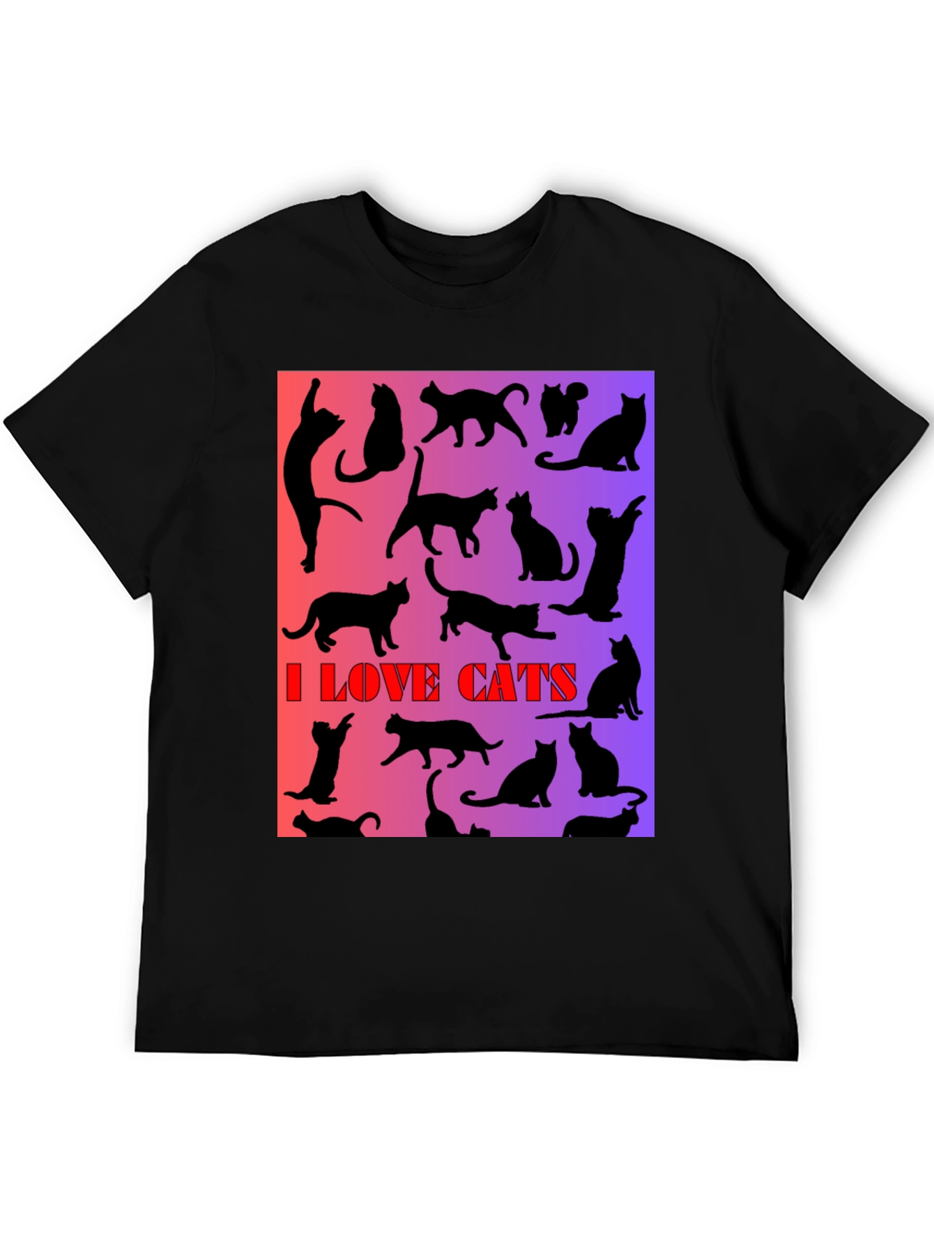 I Love Cats T-Shirt - Unique Silhouette Design