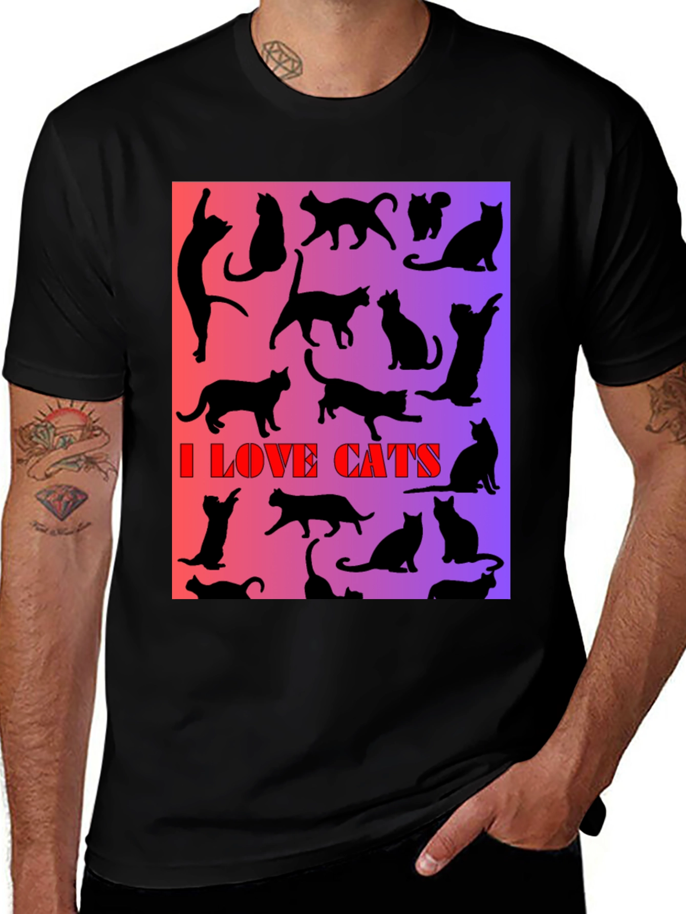 I Love Cats T-Shirt - Unique Silhouette Design