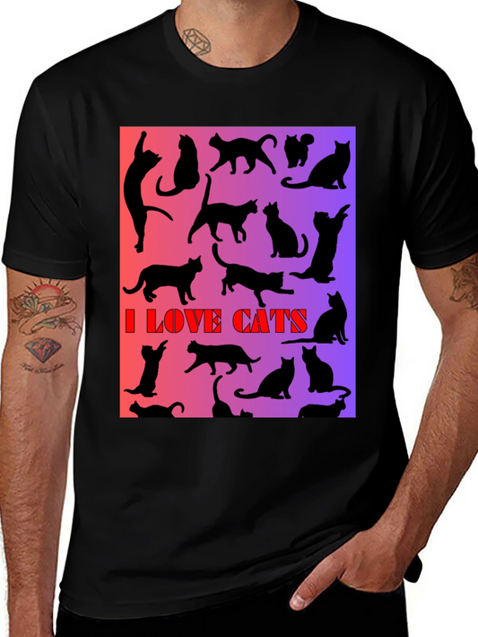 I Love Cats T-Shirt - Unique Silhouette Design