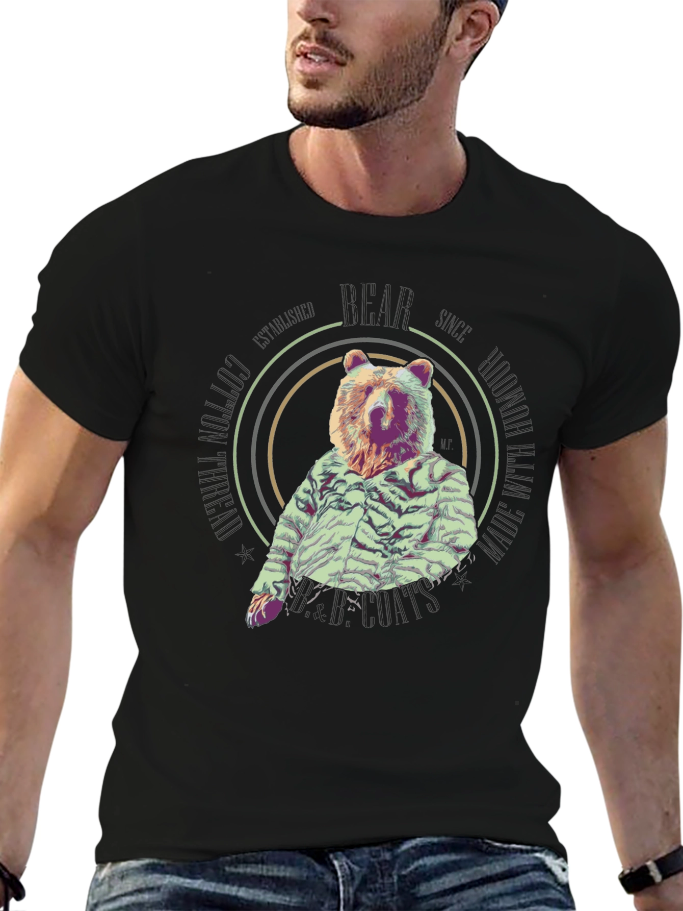 Bear in a Shirt Mens Black Tee