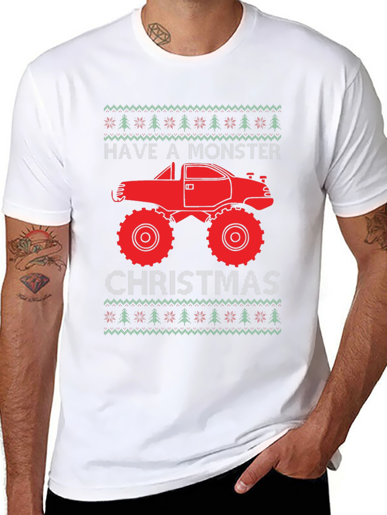 Monster Truck Christmas Ugly Sweater Tee