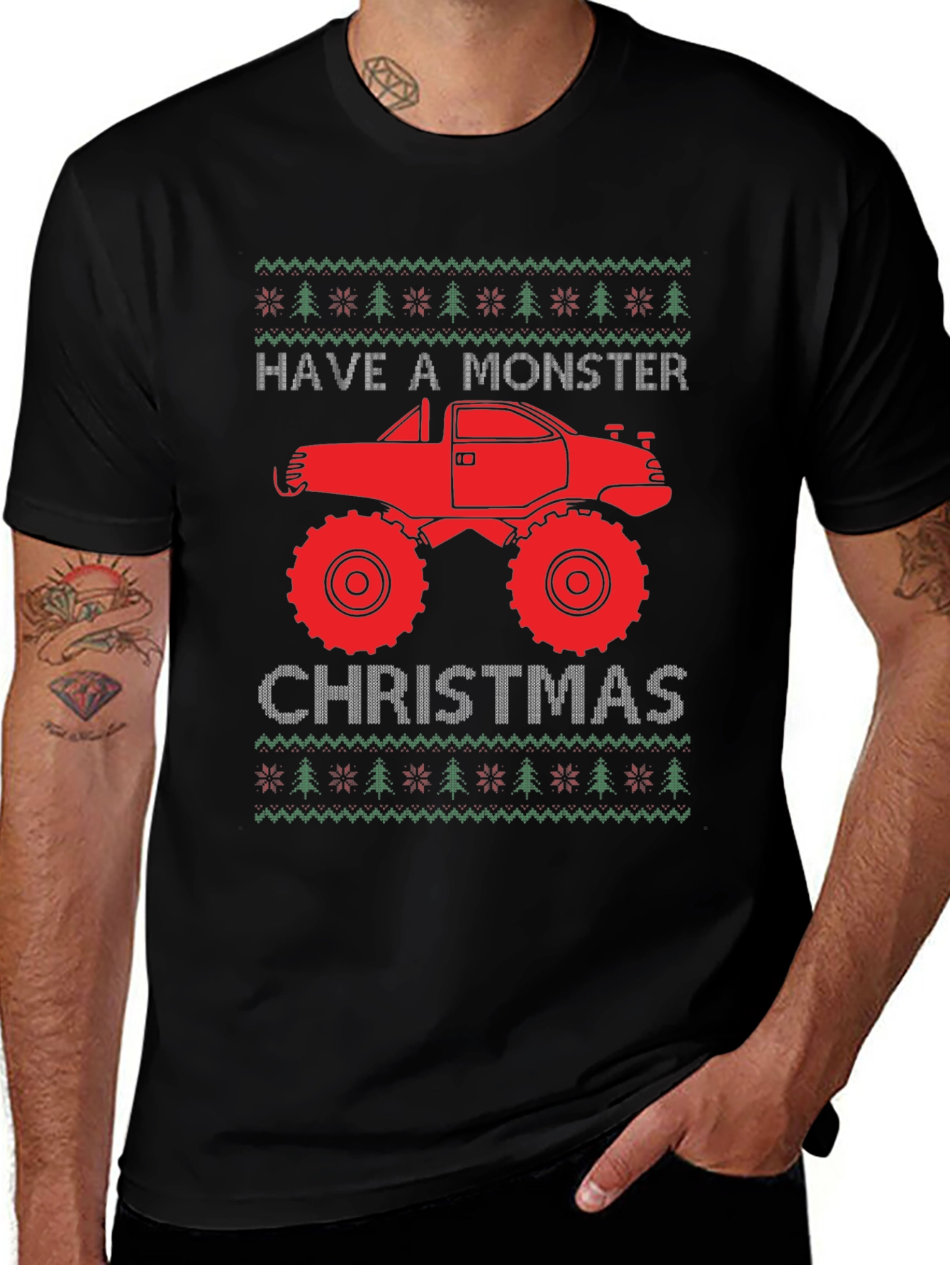 Monster Truck Christmas Ugly Sweater Tee