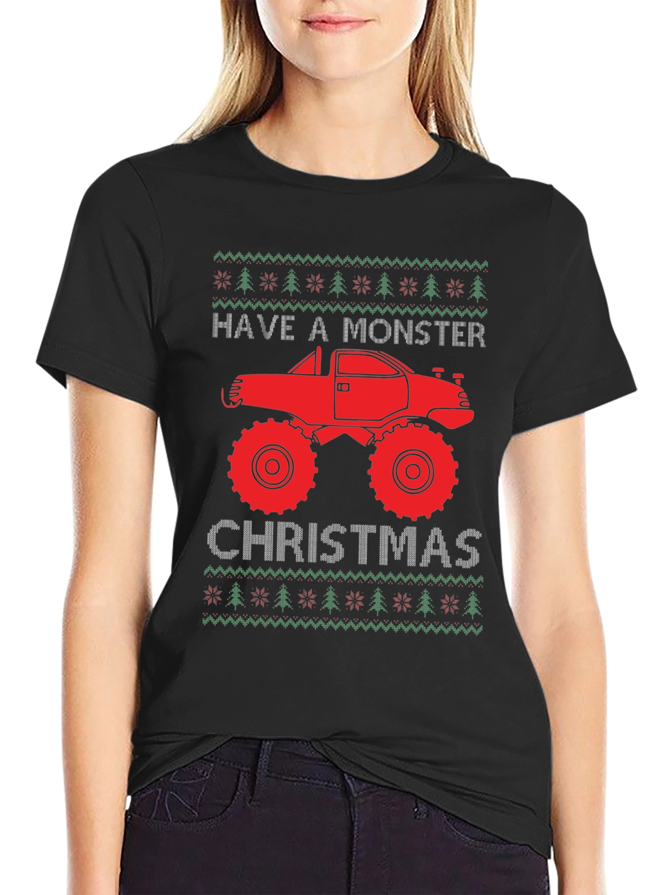 Monster Truck Christmas Ugly Sweater Tee