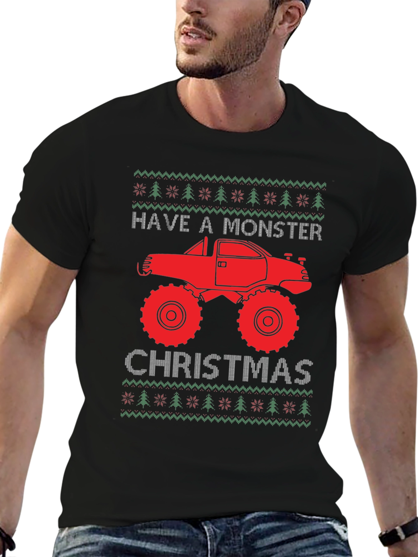 Monster Truck Christmas Ugly Sweater Tee