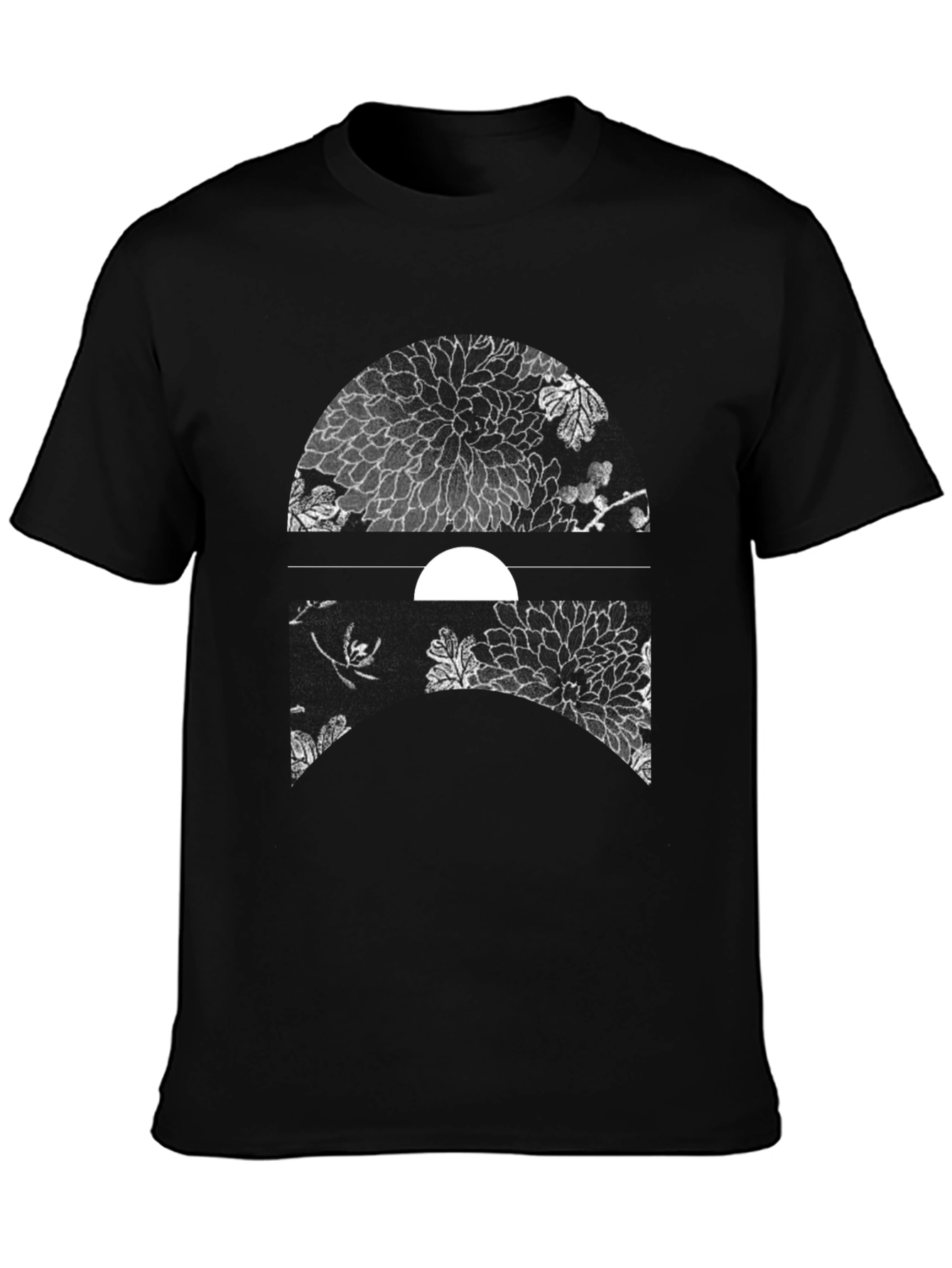 Floral Moon Graphic Tee - Black Cotton Blend