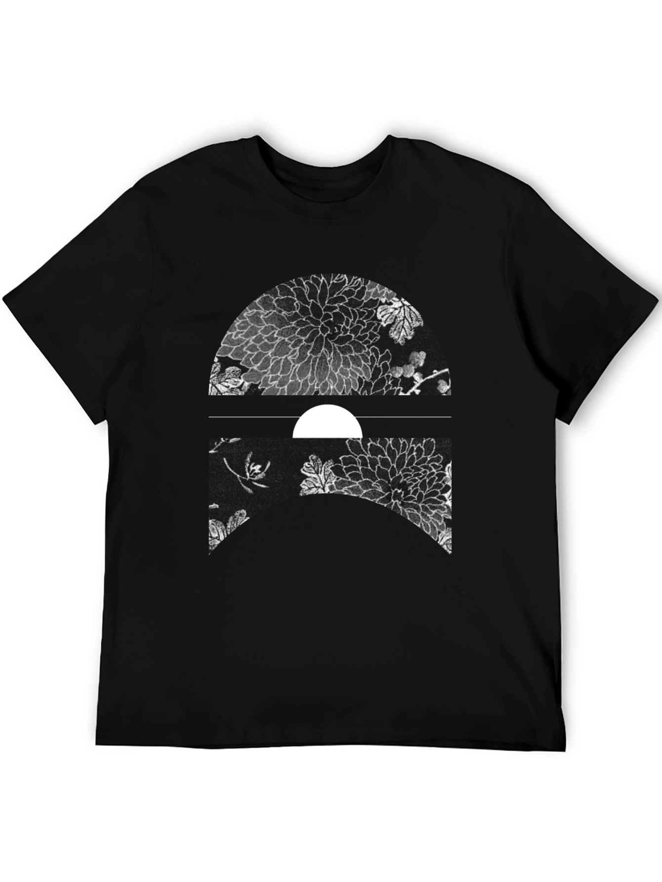 Floral Moon Graphic Tee - Black Cotton Blend