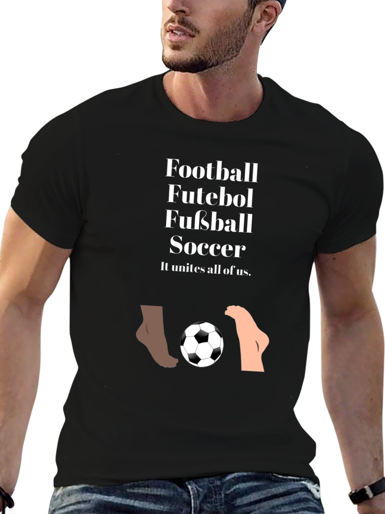 Unite All T-Shirt Football Futeball Fussball Soccer Black Tee