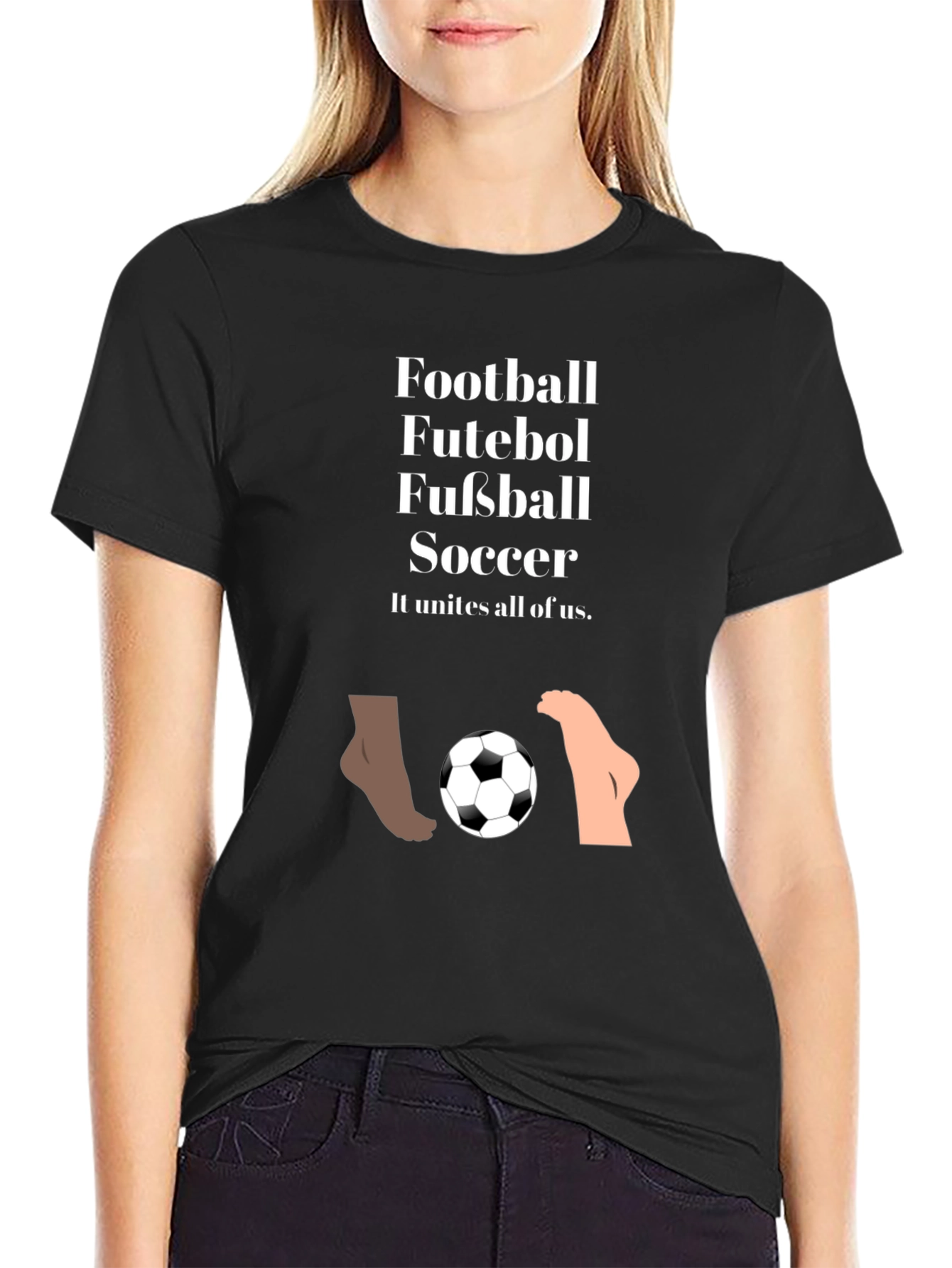 Unite All T-Shirt Football Futeball Fussball Soccer Black Tee