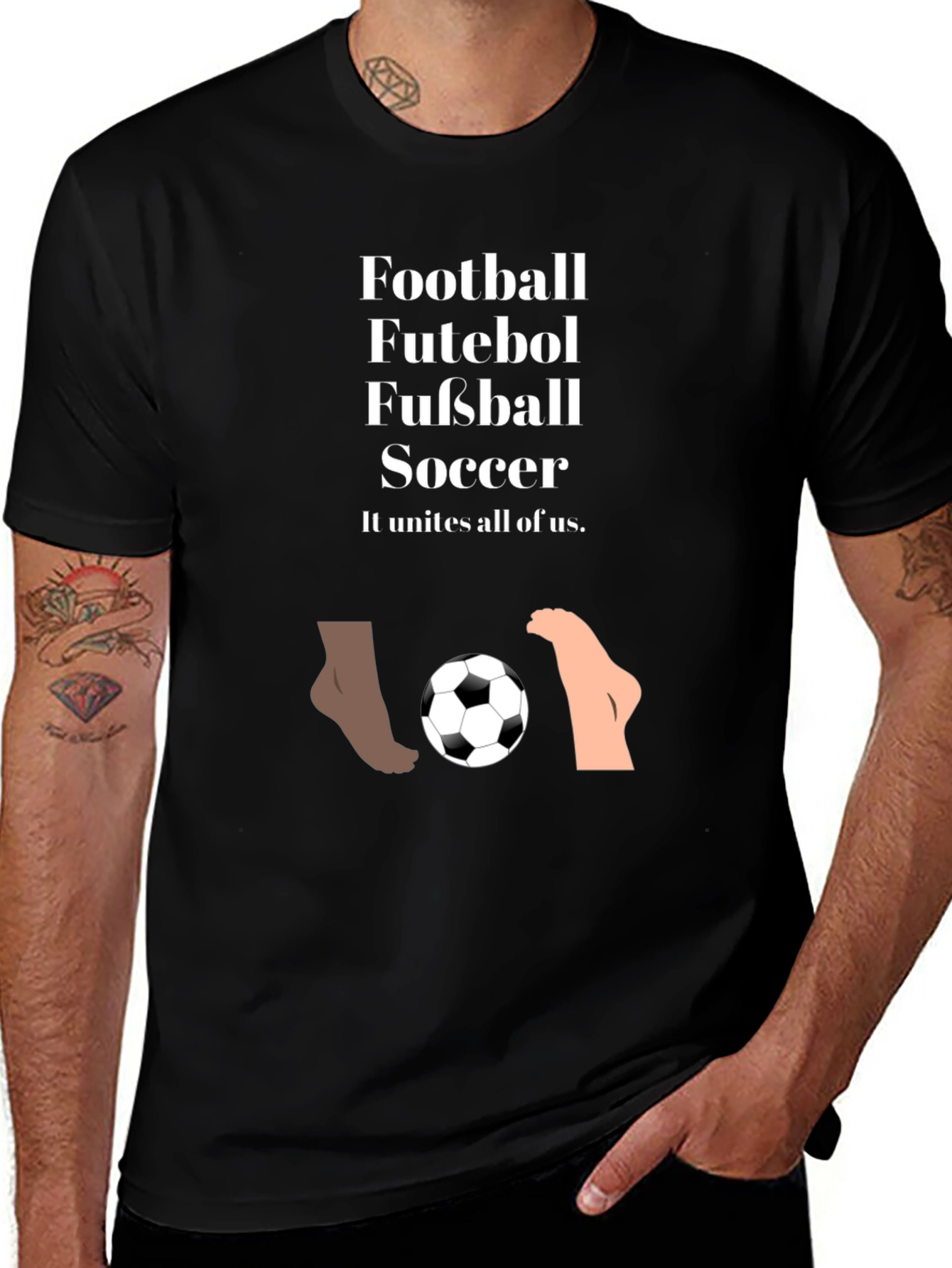 Unite All T-Shirt Football Futeball Fussball Soccer Black Tee
