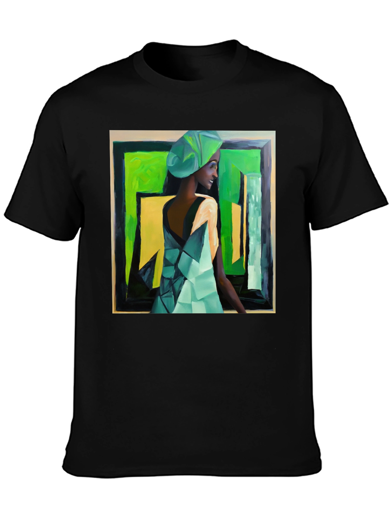 Artistic Woman Portrait Graphic Tee - Black