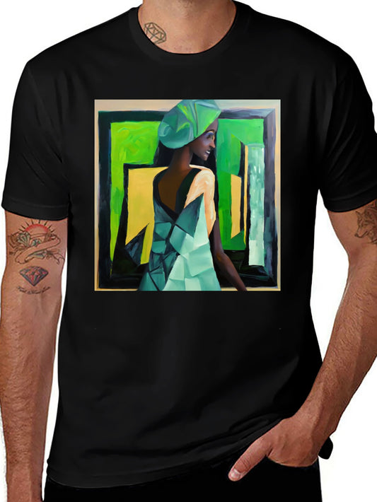Artistic Woman Portrait Graphic Tee - Black