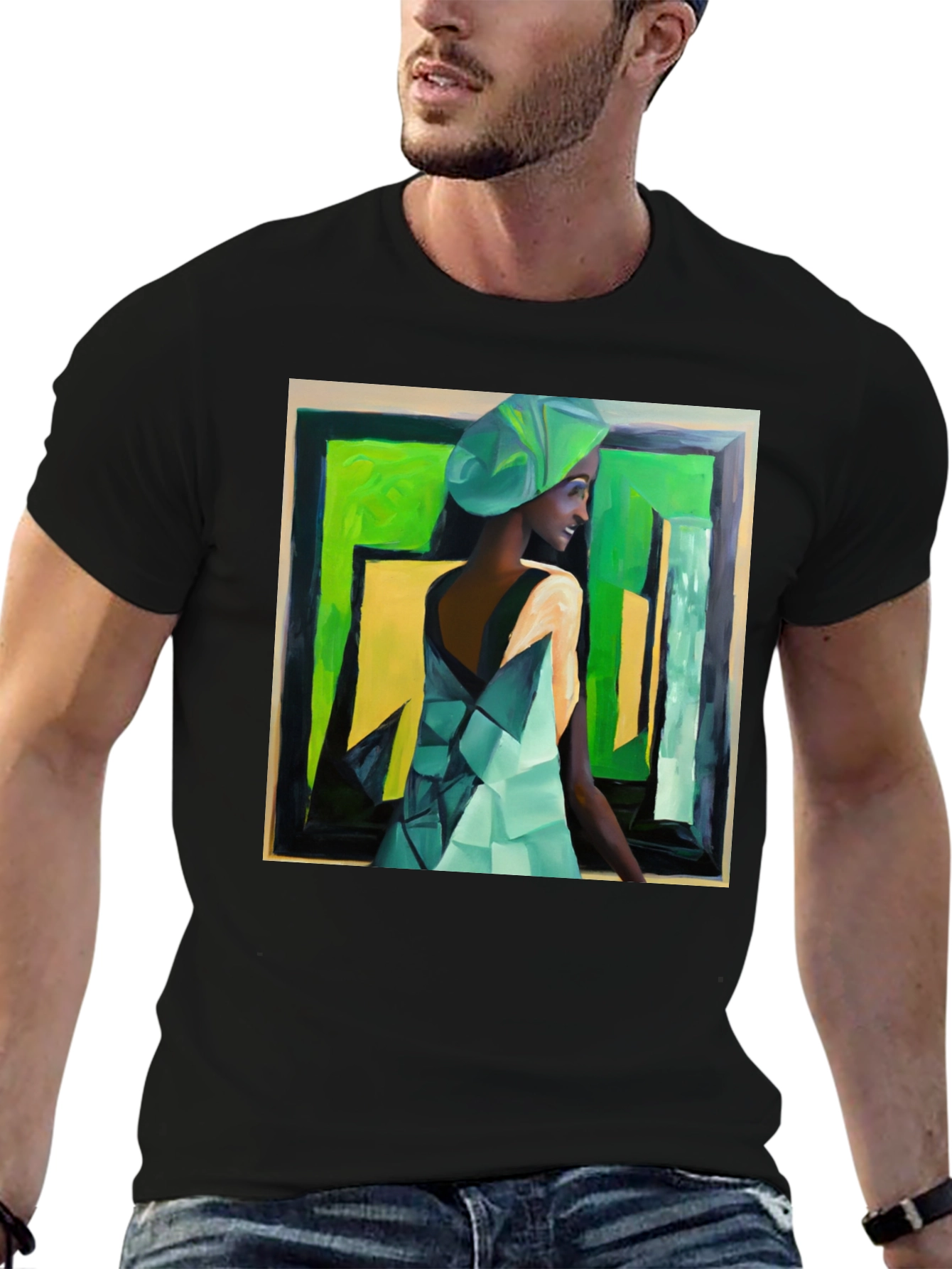 Artistic Woman Portrait Graphic Tee - Black