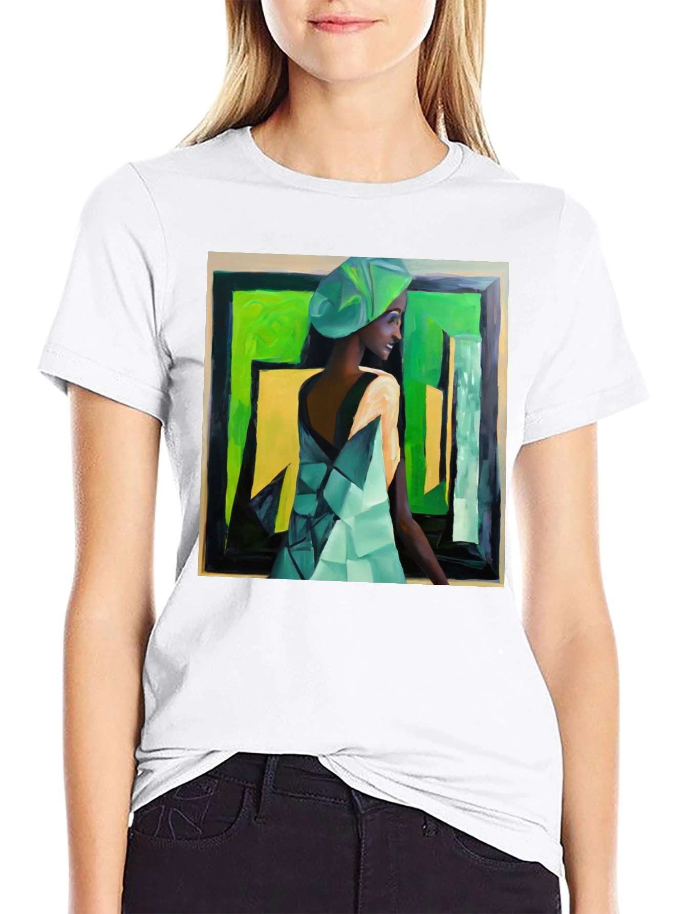 Artistic Woman Portrait Graphic Tee - Black