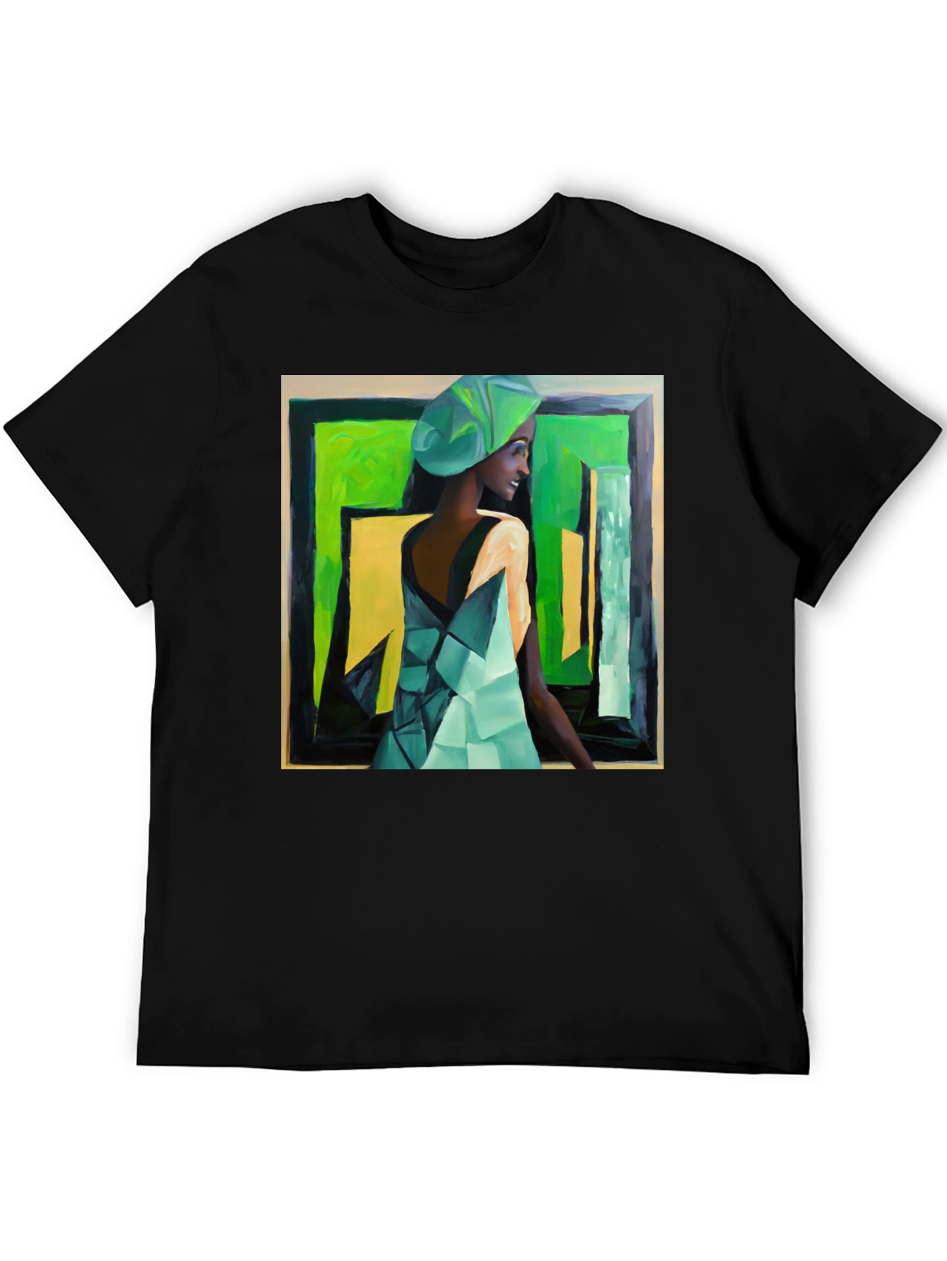 Artistic Woman Portrait Graphic Tee - Black