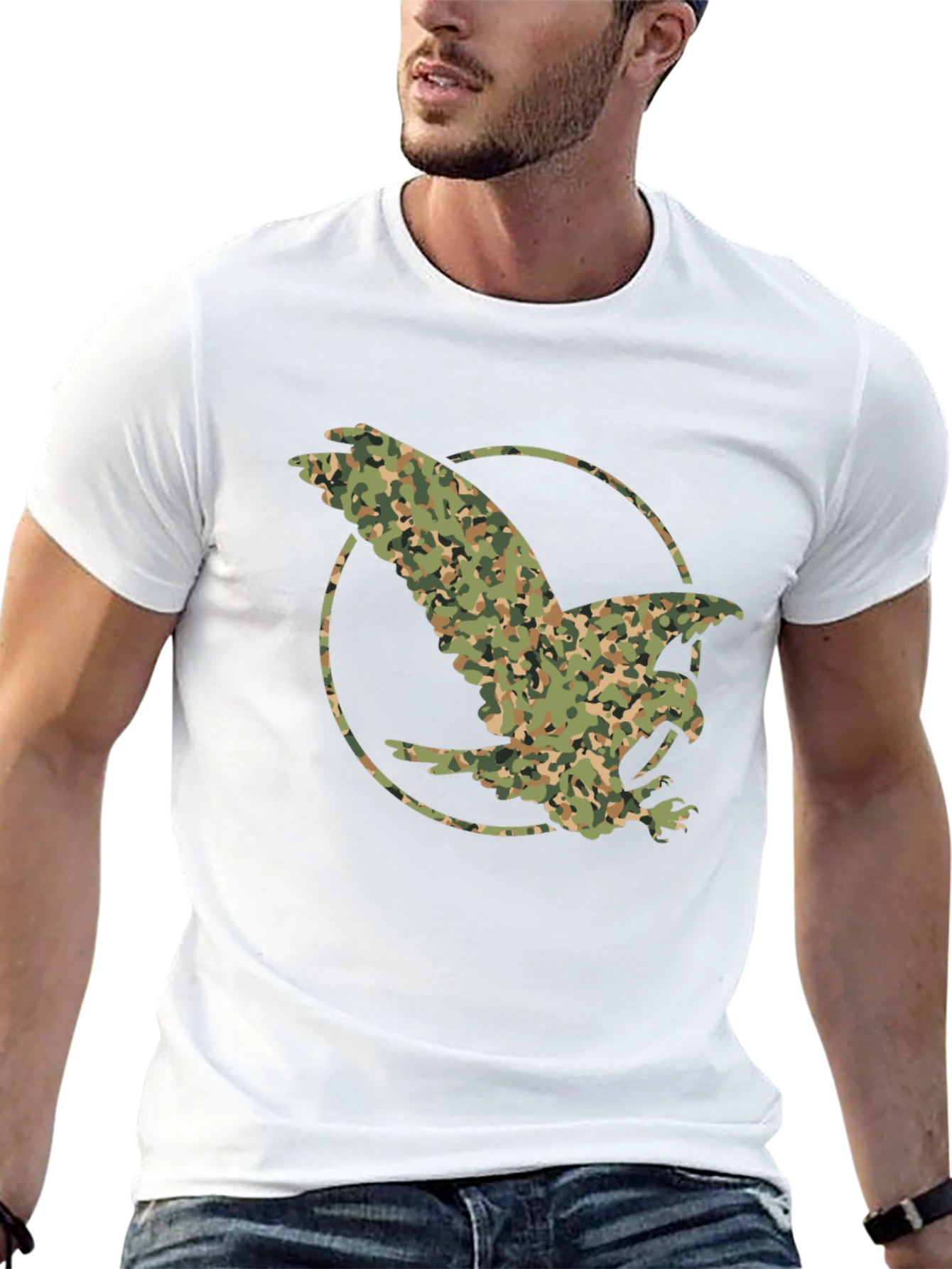 Camouflage Eagle Graphic Tee - Black
