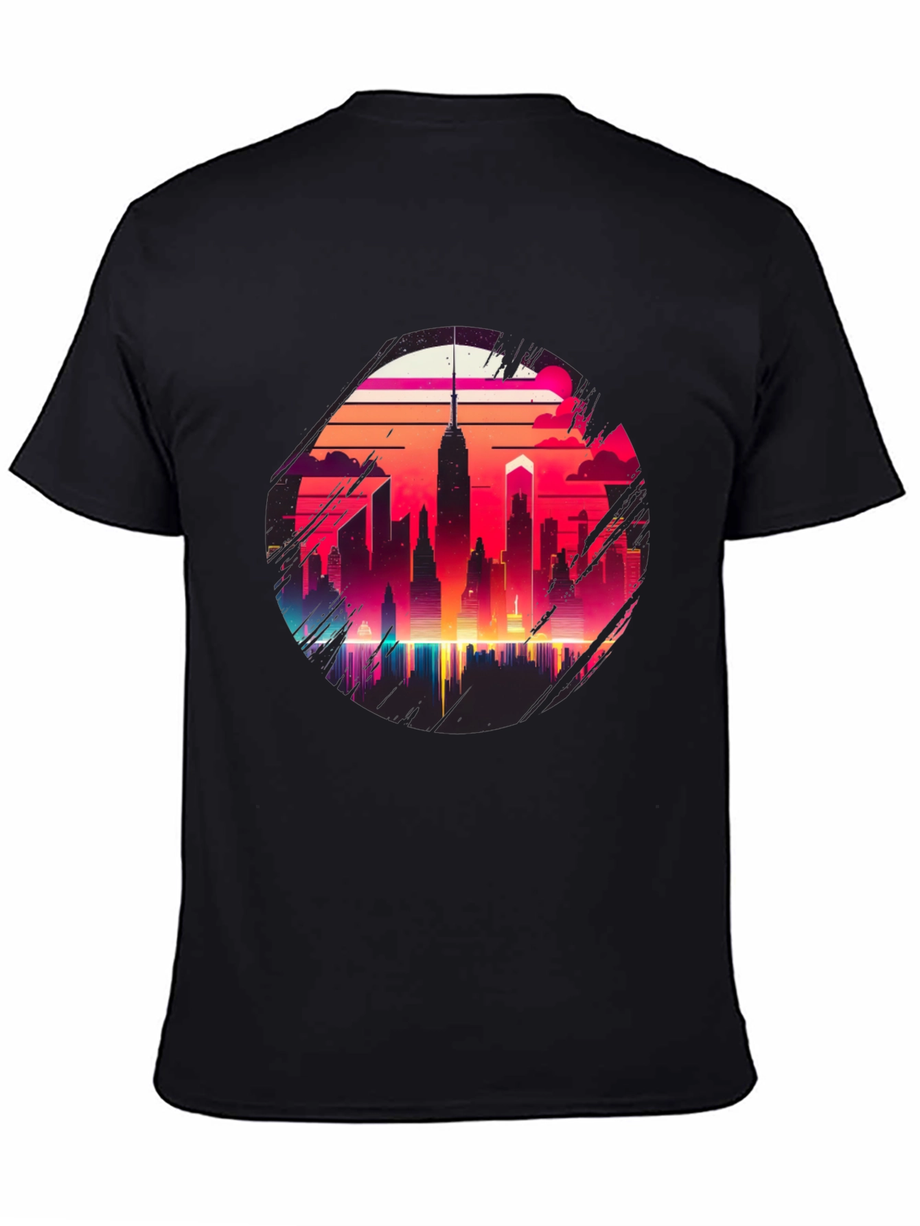 Retro Cityscape Graphic Tee - Black