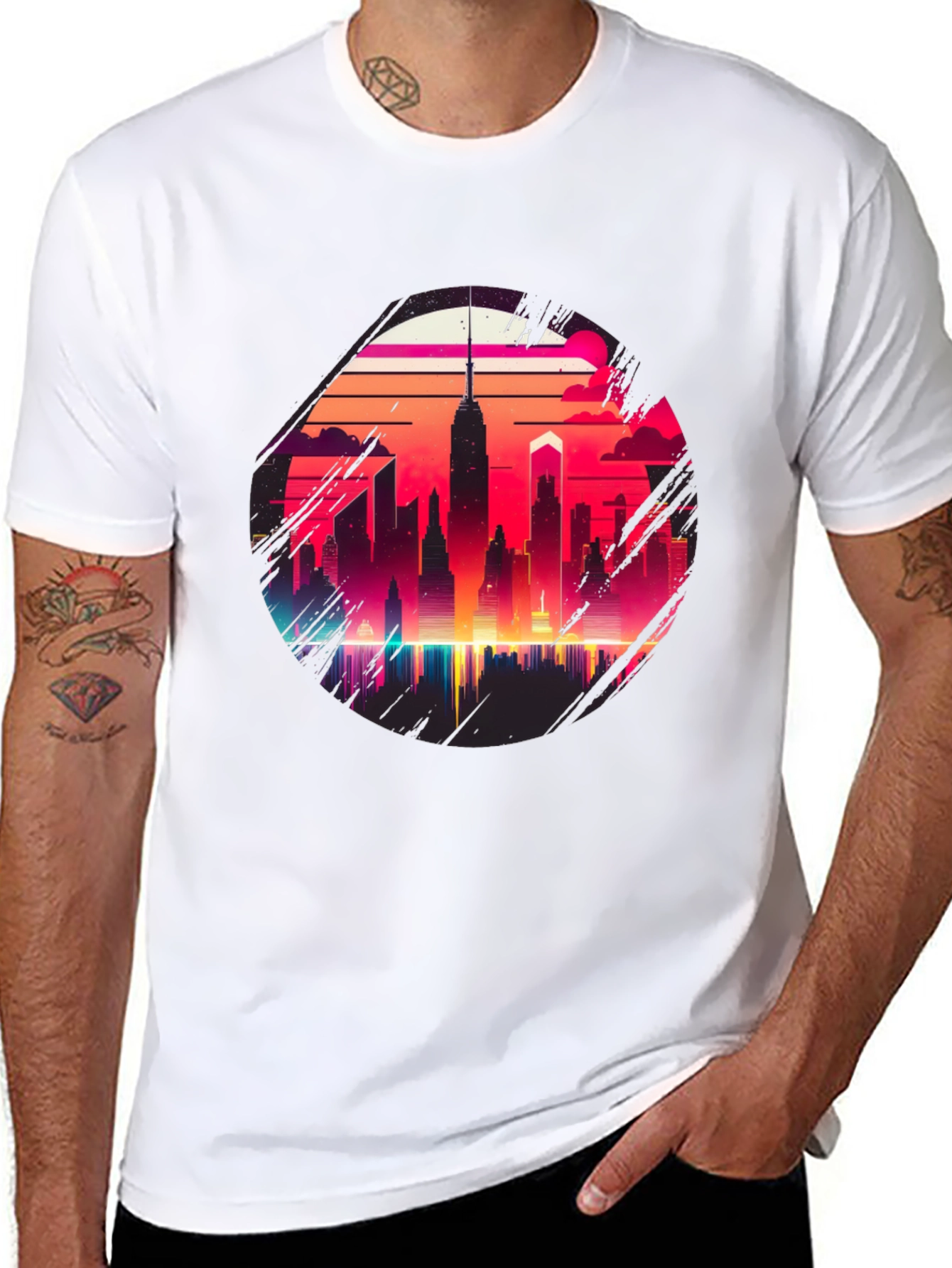 Retro Cityscape Graphic Tee - Black