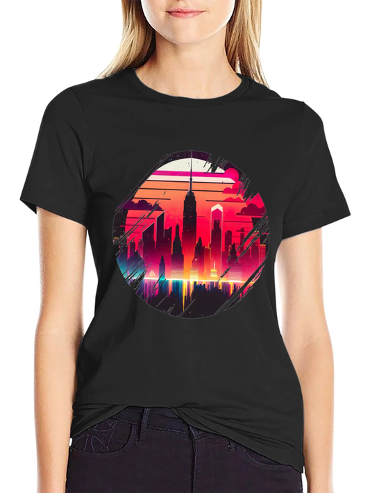Retro Cityscape Graphic Tee - Black