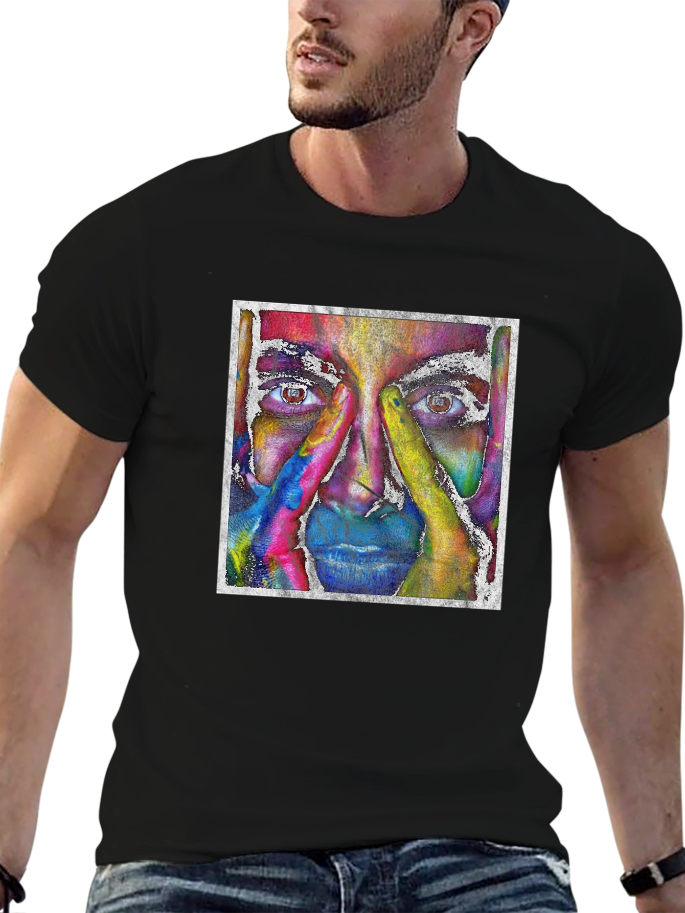 Abstract Face Graphic Tee - Unique Artistic Design